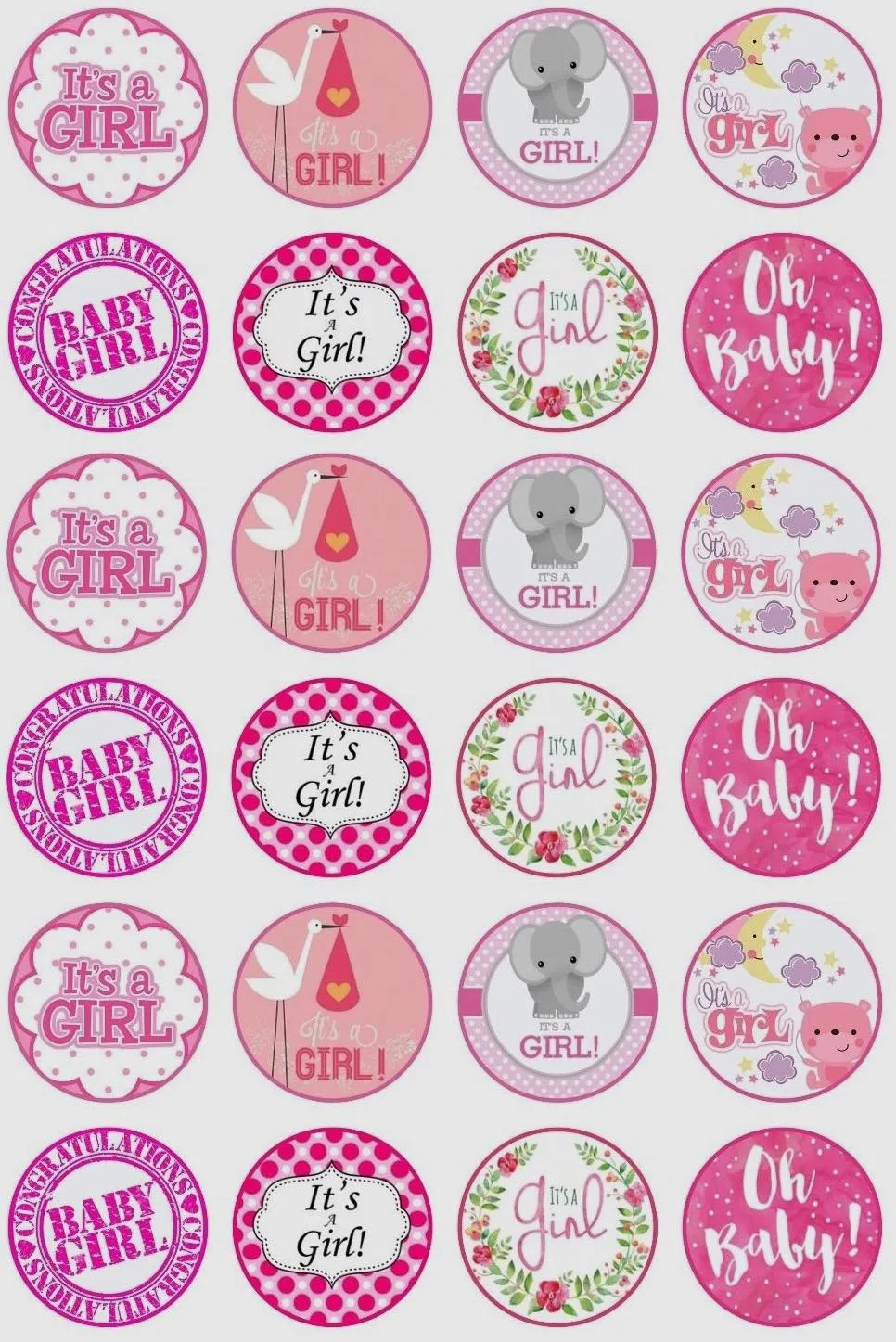 Baby Shower Girl Edible Cupcake Topper 4cm Round Uncut Images Decoration