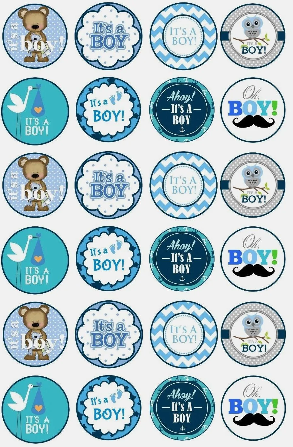 Baby Shower Boy Edible Cupcake Topper 4cm Round Uncut Images Decoration