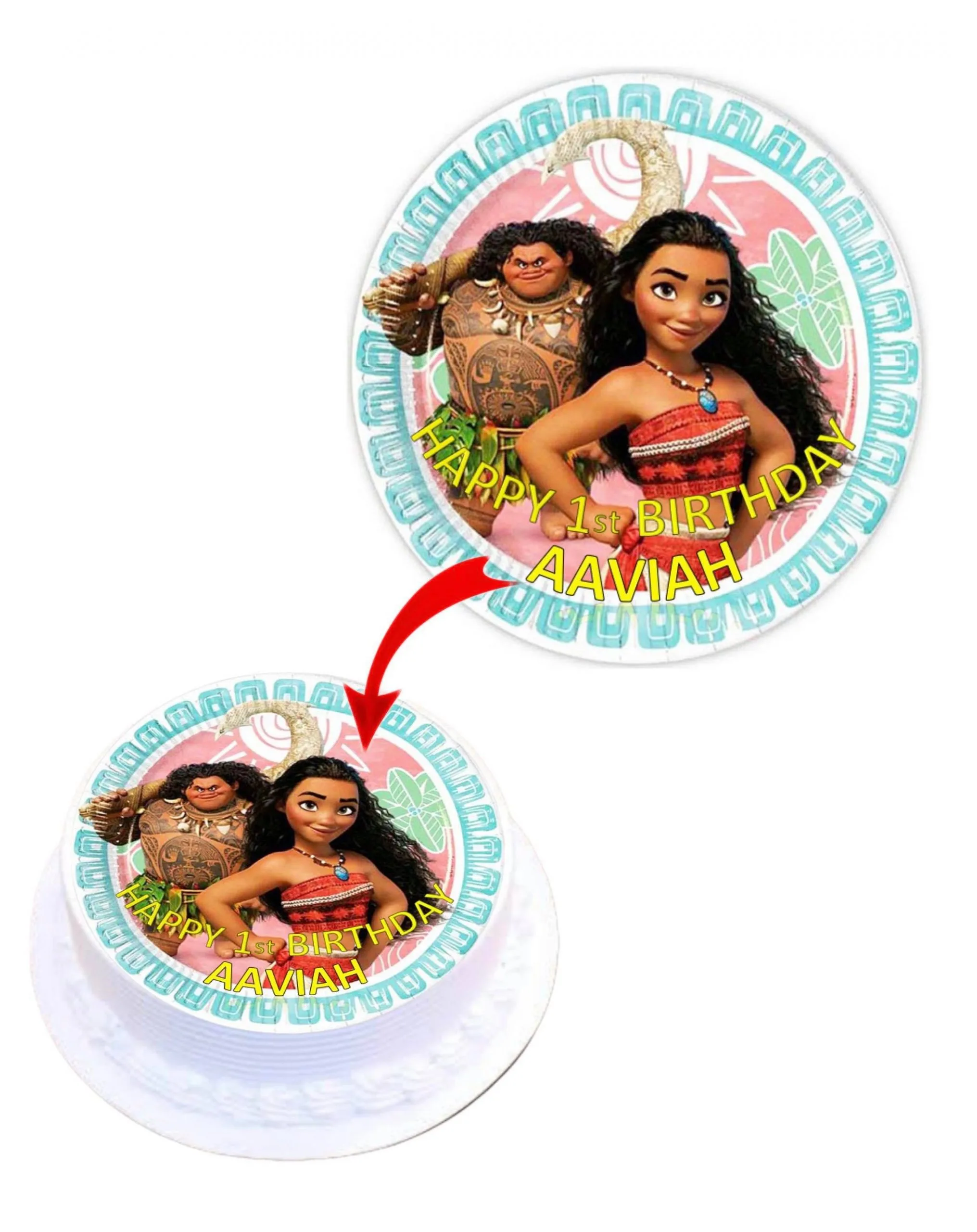 Moana Personalised Round Edible Cake Topper Decoration Images