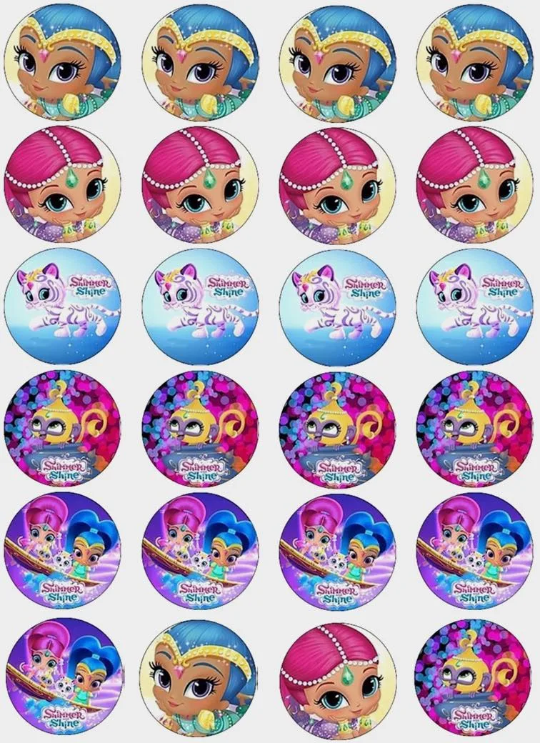 Shimmer and Shine Cupcake Topper 4cm Round Uncut Images