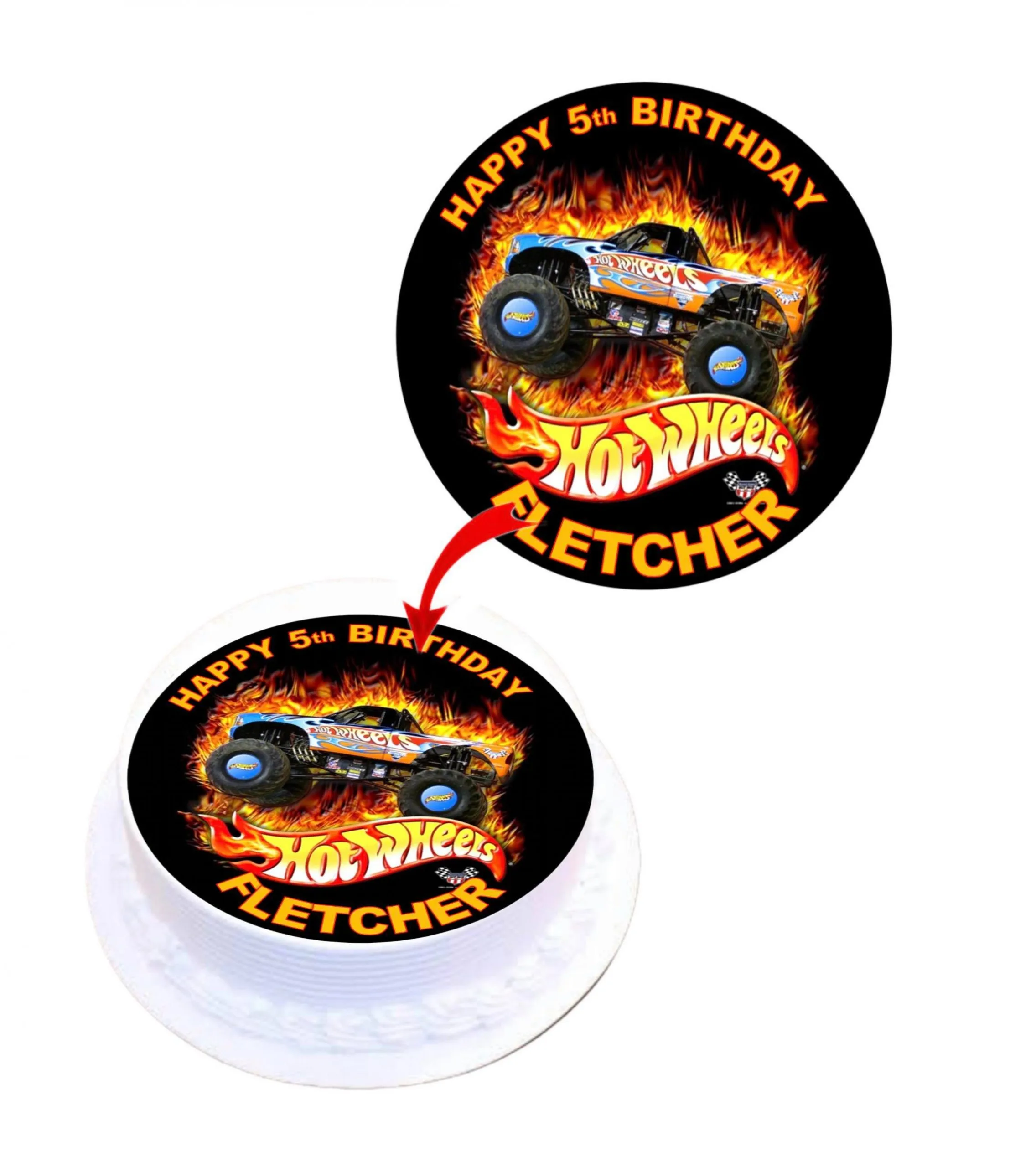 Hot Wheels Personalised Round Edible Cake Topper Decoration Images