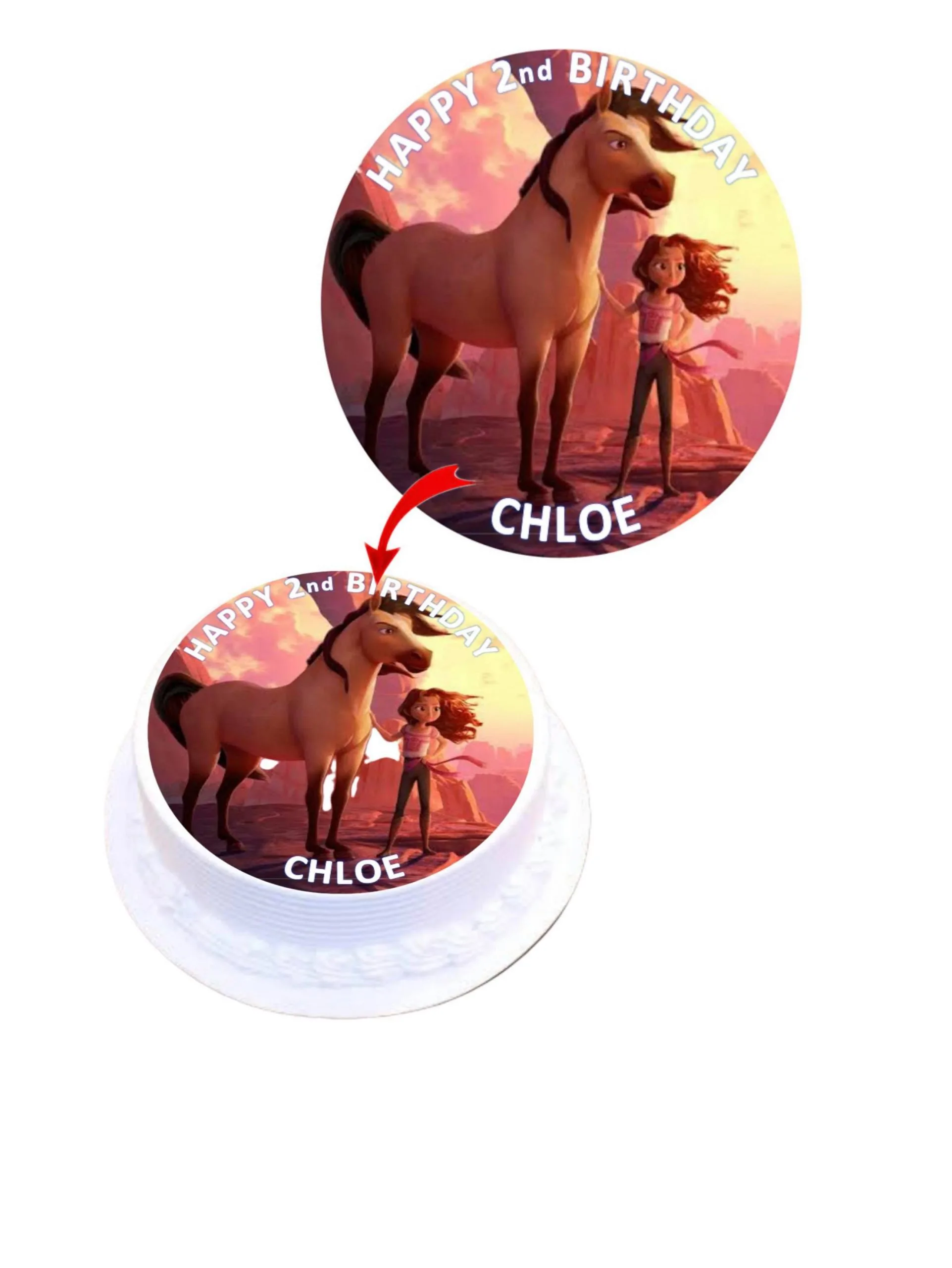 Spirit Untamed Personalised Round Edible Cake Topper Decoration Images