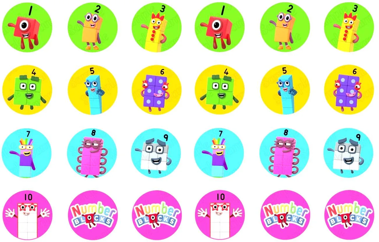 Block Number Edible Cupcake Topper 4cm Round Uncut Images Decoration