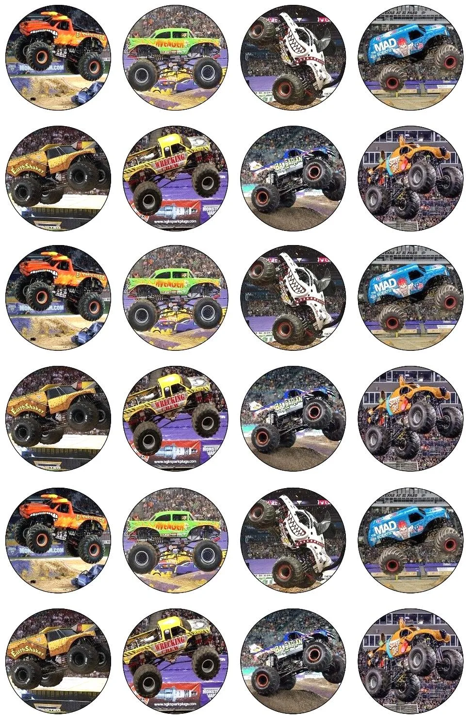 Monster Truck Edible Cupcake Topper 4cm Round Uncut Images Decoration