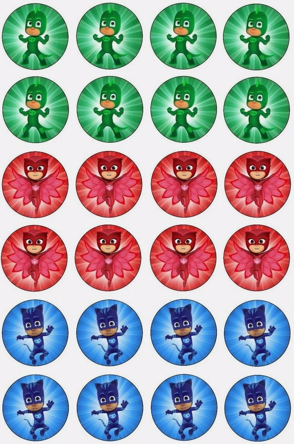 PJ Mask Edible Cupcake Topper 4cm Round Uncut Images Decoration