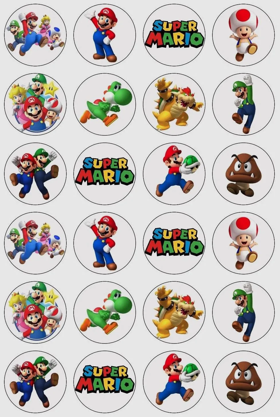Mario Edible Cupcake Topper 4cm Round Uncut Images Decoration