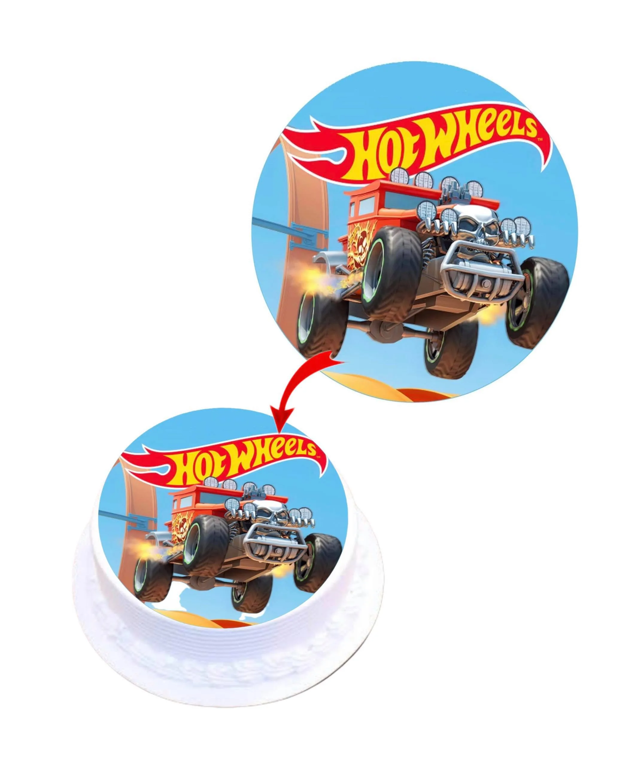 Hot Wheels #2 Edible Cake Topper Round Images Cake Decoration