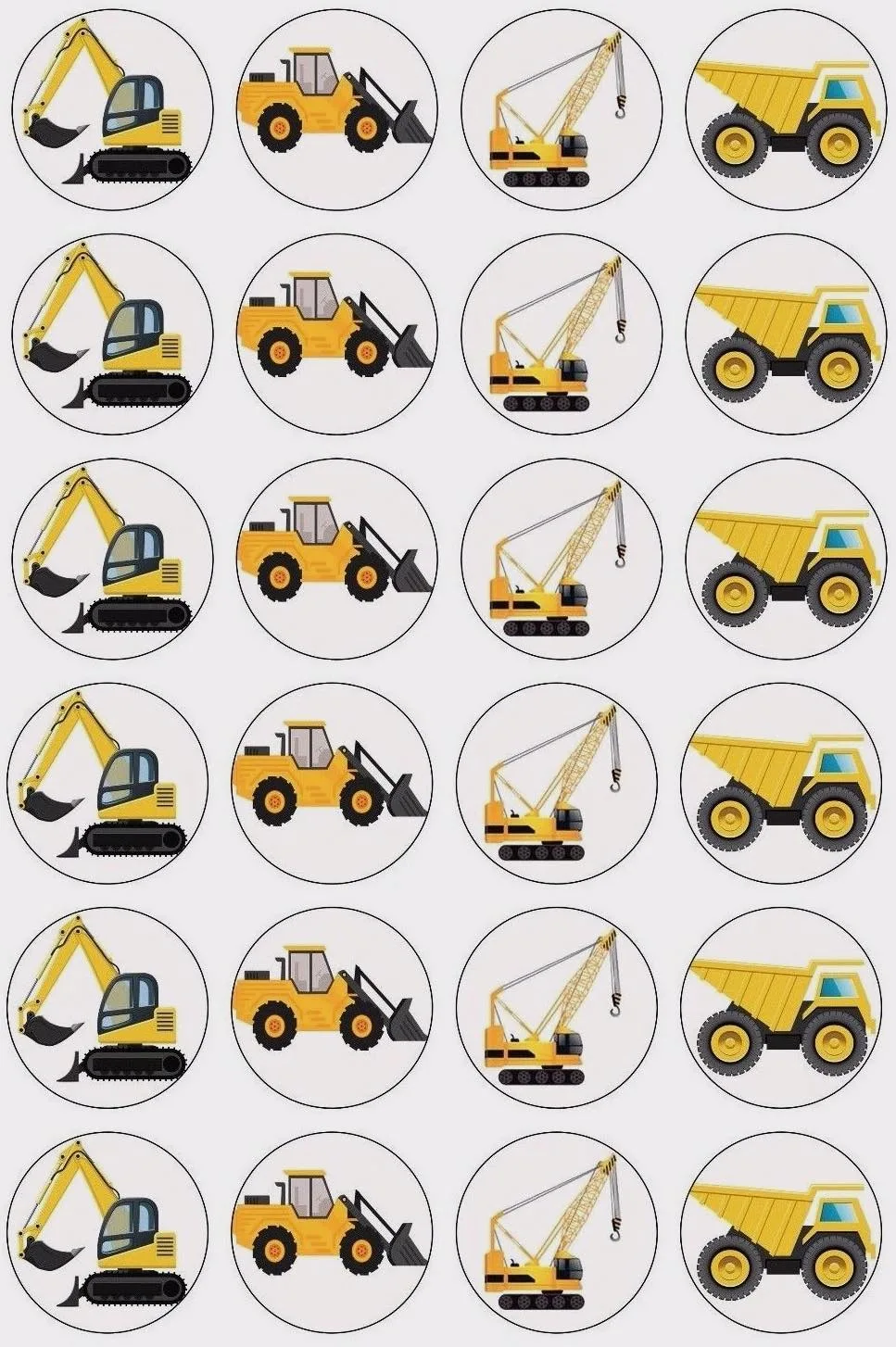 Construction Edible Cupcake Topper 4cm Round Uncut Images Decoration