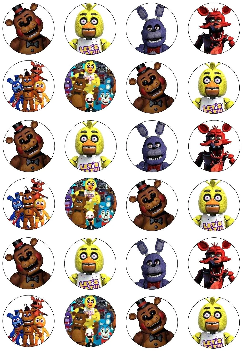 Five nights at Freddy Edible Cupcake Topper 4cm Round Uncut Images Decoration
