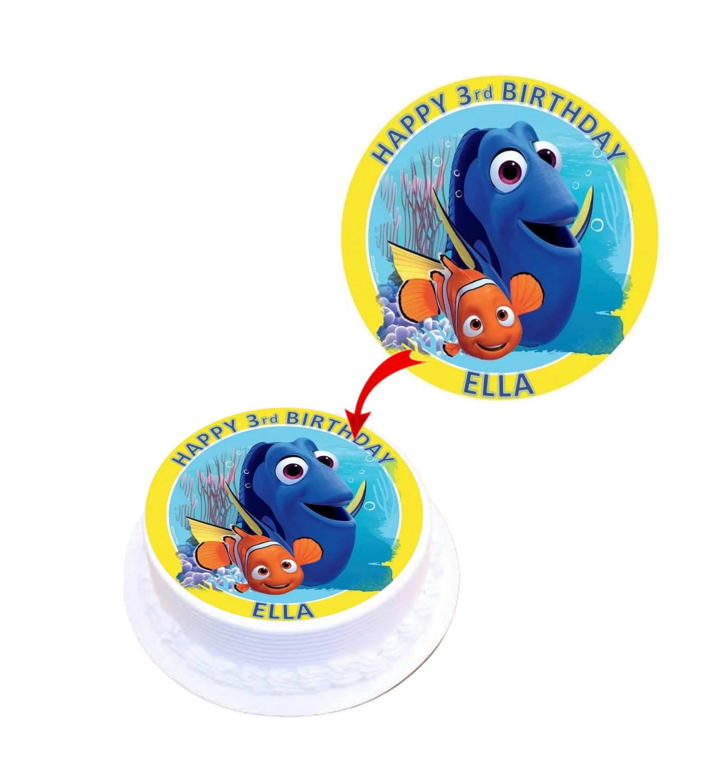 Finding Dory Nemo Personalised Round Edible Cake Topper Decoration Images