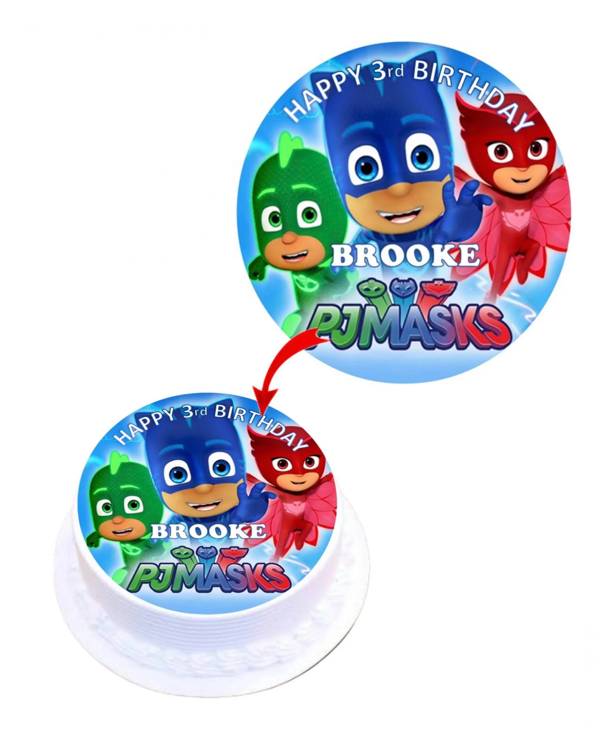 Pj Mask Personalised Round Edible Cake Topper Decoration Images
