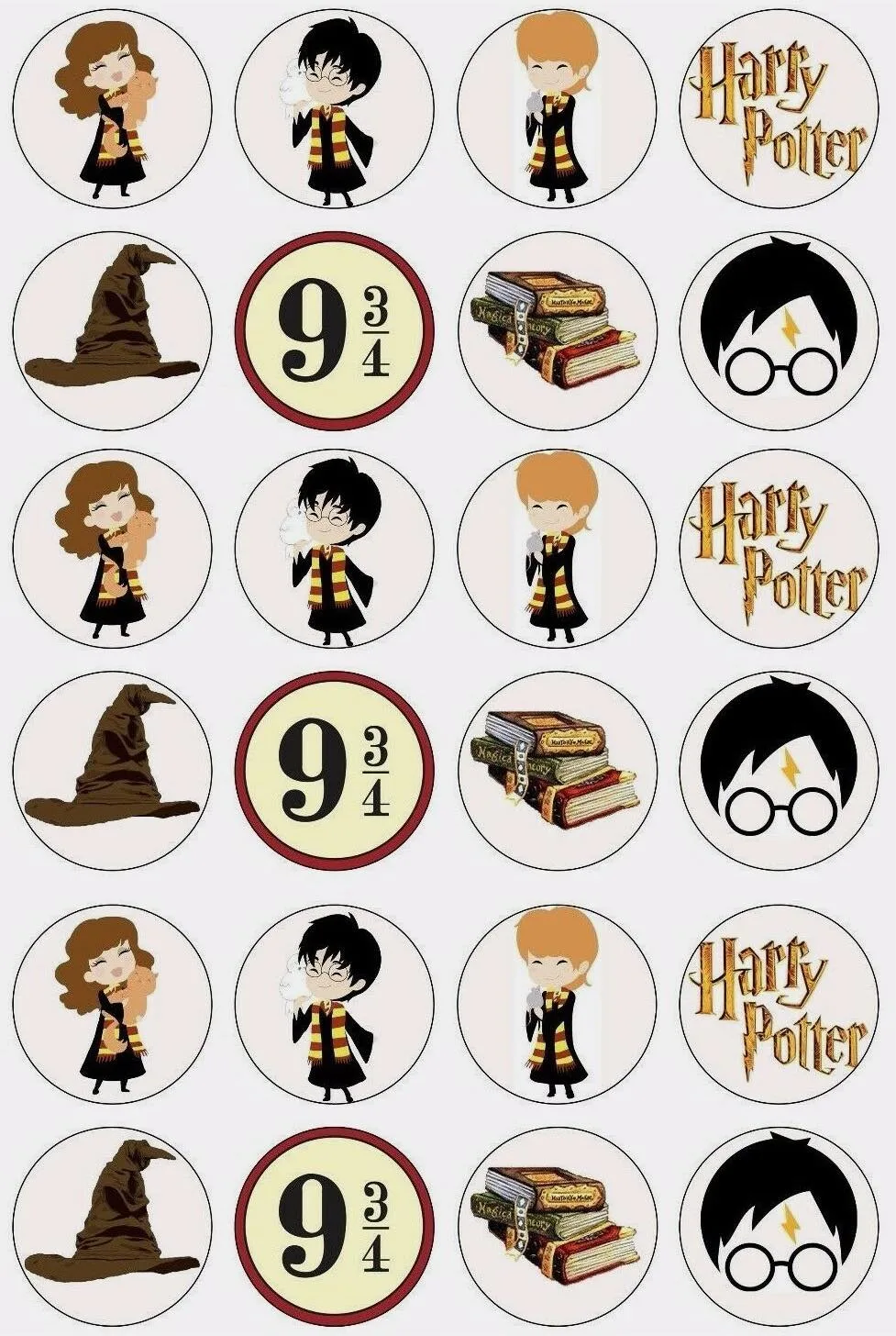 Harry Potter Edible Cupcake Topper 4cm Round Uncut Images Decoration