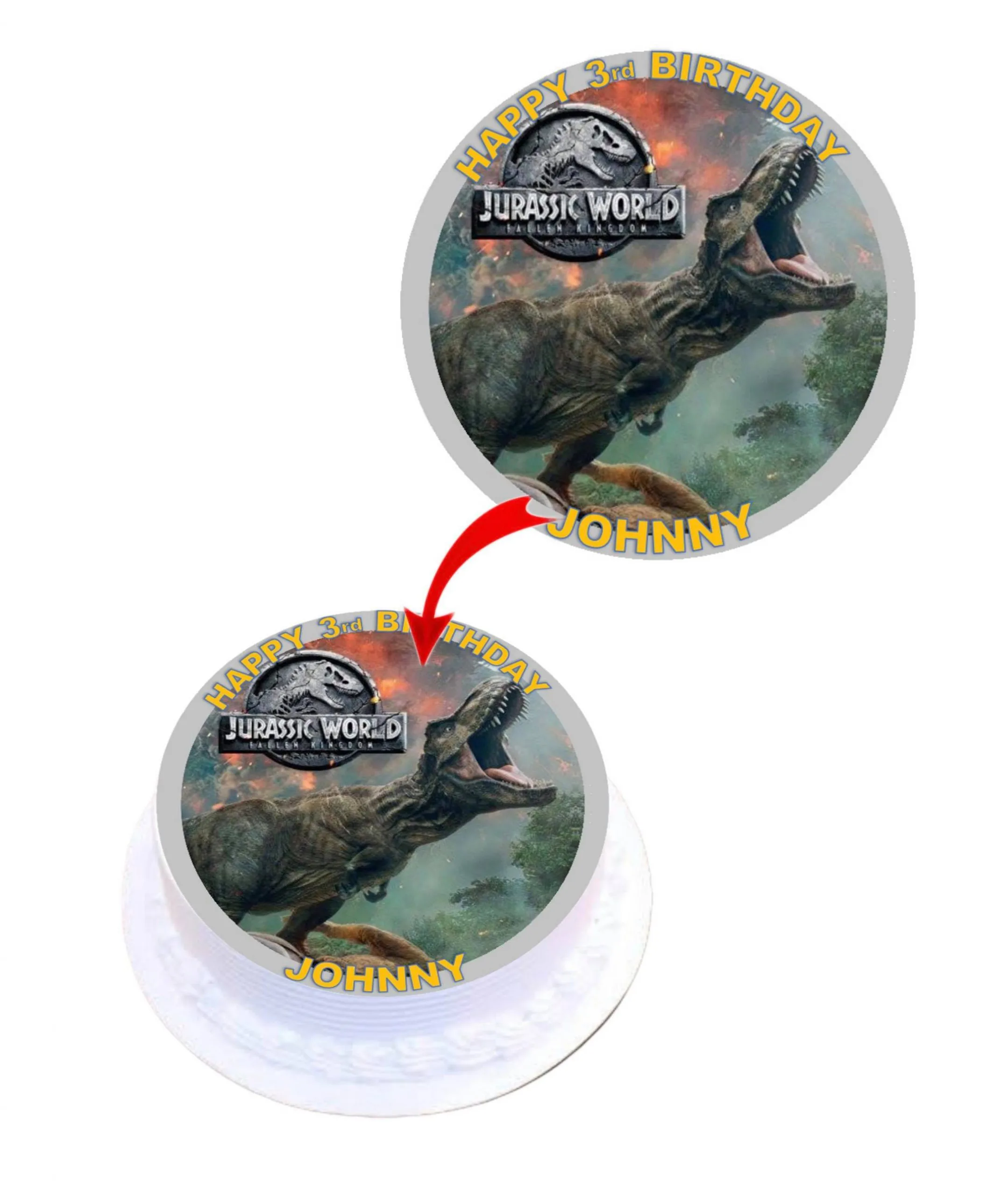 Jurassic World T Rex Personalised Round Edible Cake Topper Decoration Images