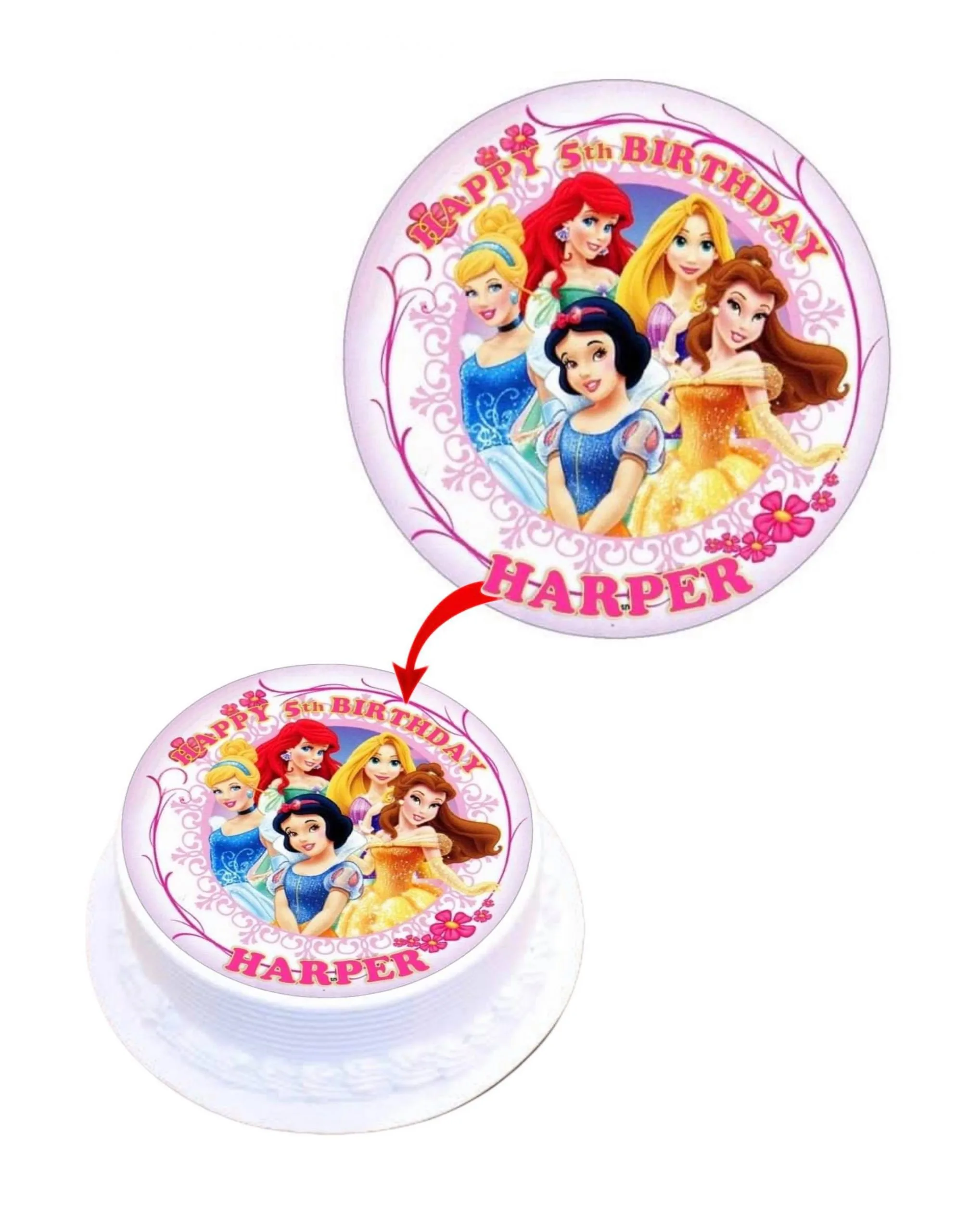 Disney Princess Personalised Round Edible Cake Topper Decoration Images