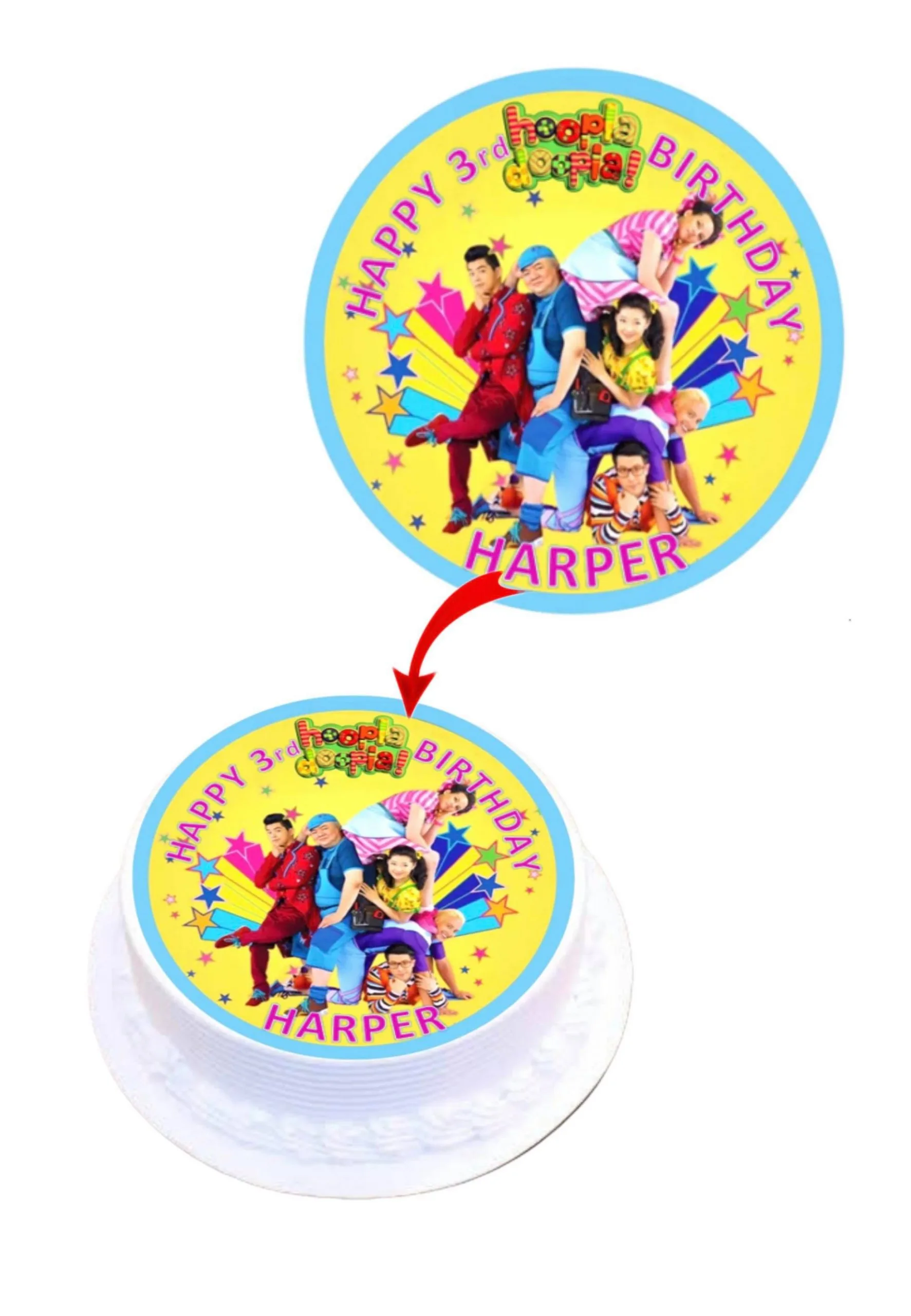 Hoopla Doopla Personalised Round Edible Cake Topper Decoration Images