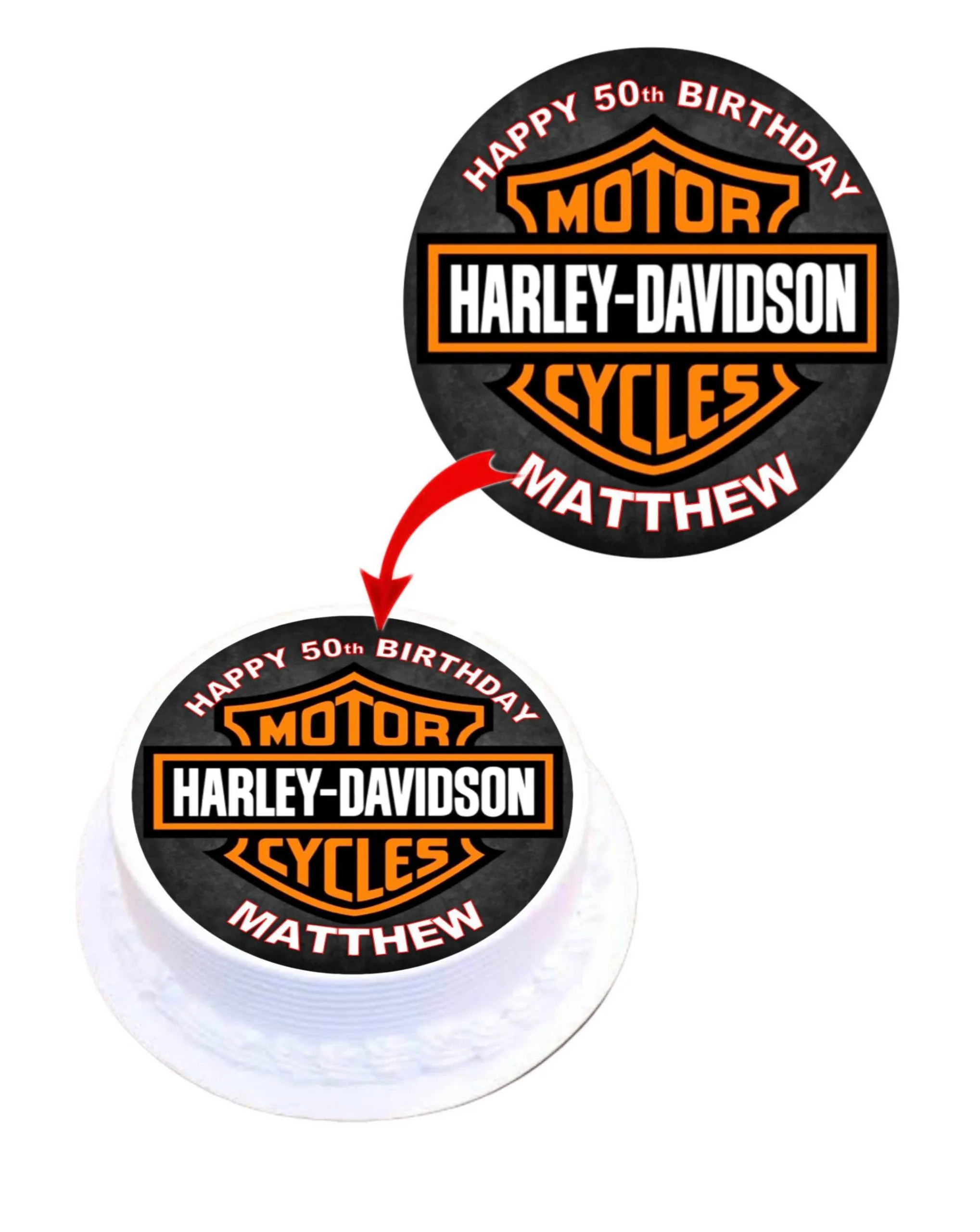 Harley Davidson Personalised Round Edible Cake Topper Decoration Images