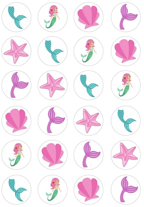 Little Mermaid Edible Cupcake Topper 4cm Round Uncut Images Decoration