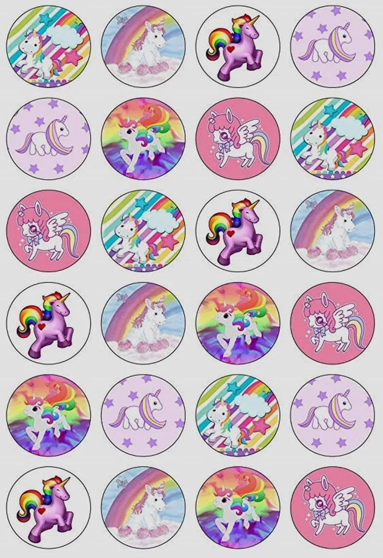 Magical Unicorn Edible Cupcake Topper 4cm Round Uncut Images Decoration