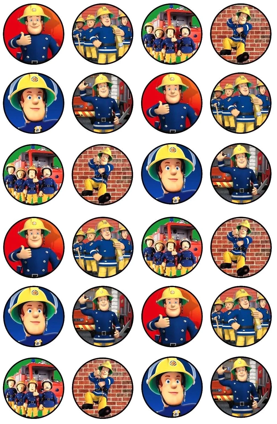Fireman Sam Edible Cupcake Topper 4cm Round Uncut Images Decoration