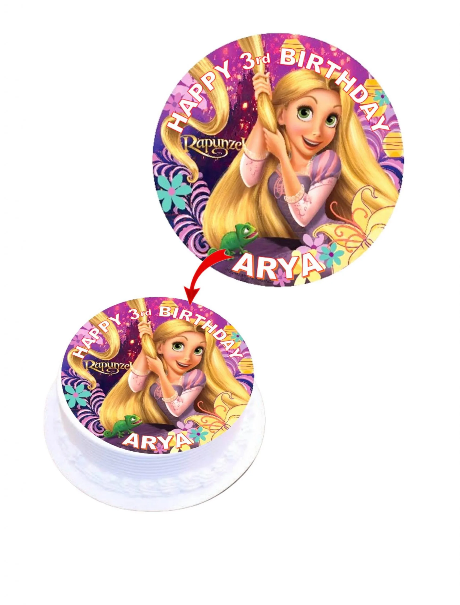 Rapenzel Personalised Round Edible Cake Topper Decoration Images