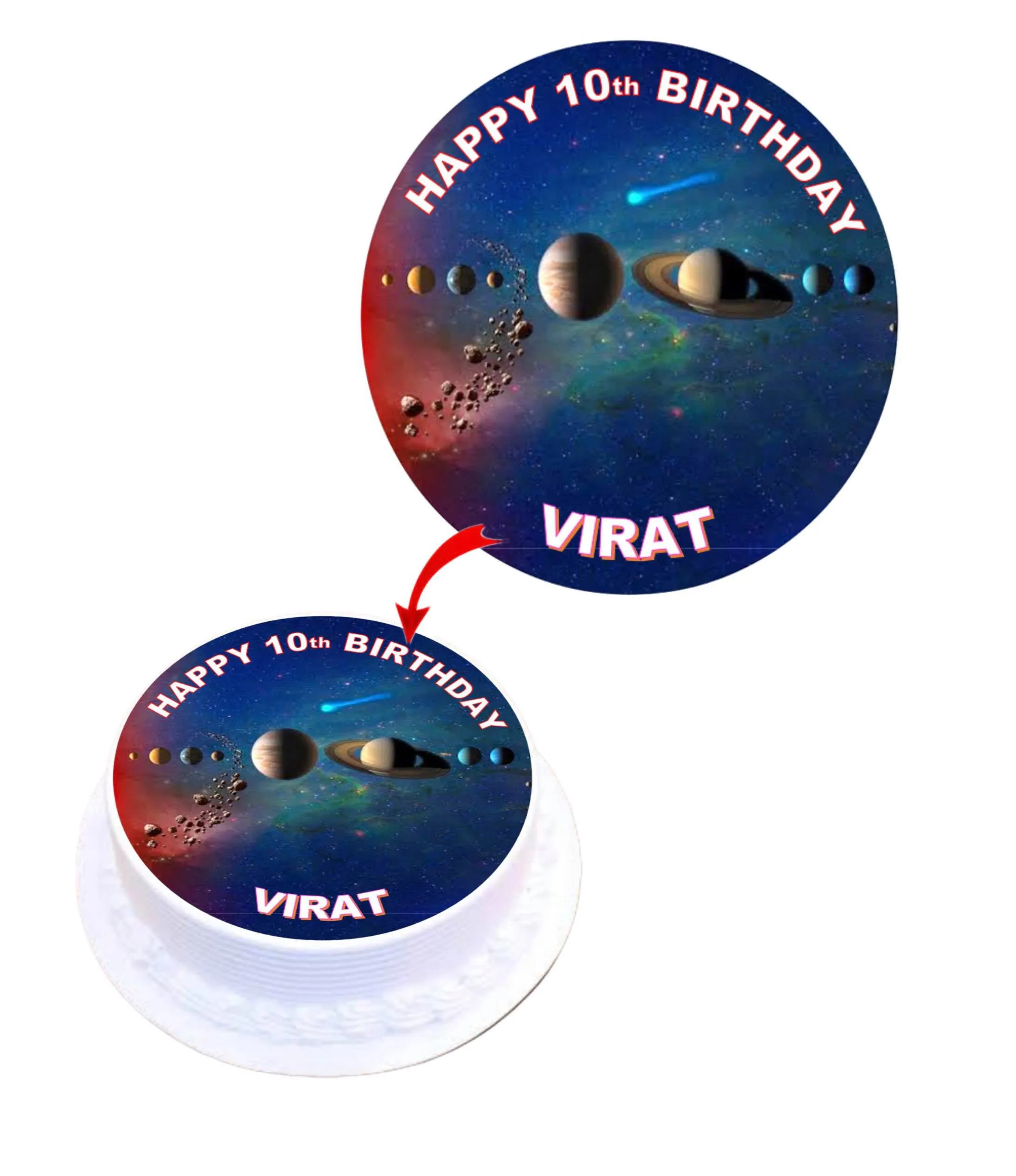 Space Personalised Round Edible Cake Topper Decoration Images