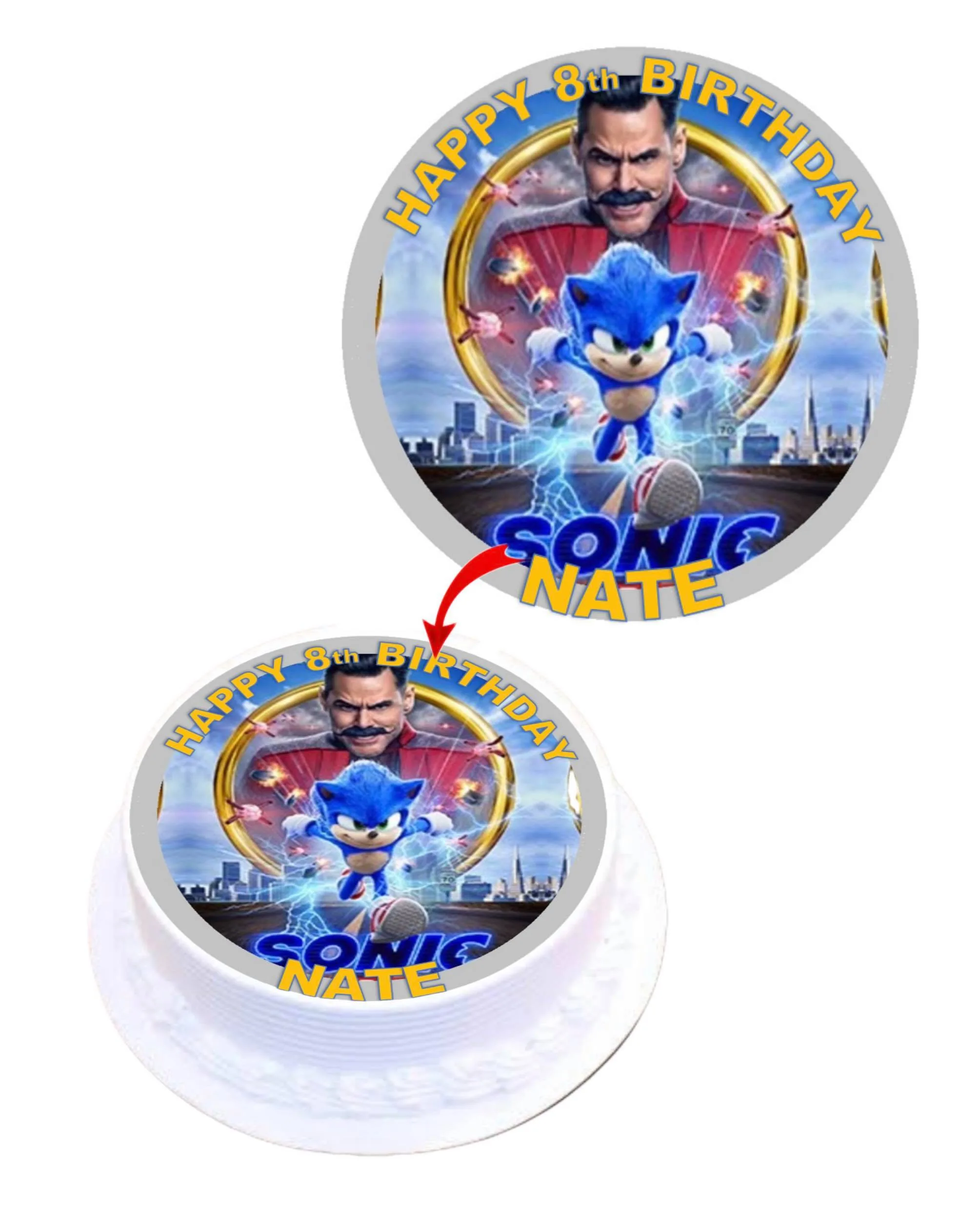 Sonic The Hedgehog Personalised Round Edible Cake Topper Decoration Images