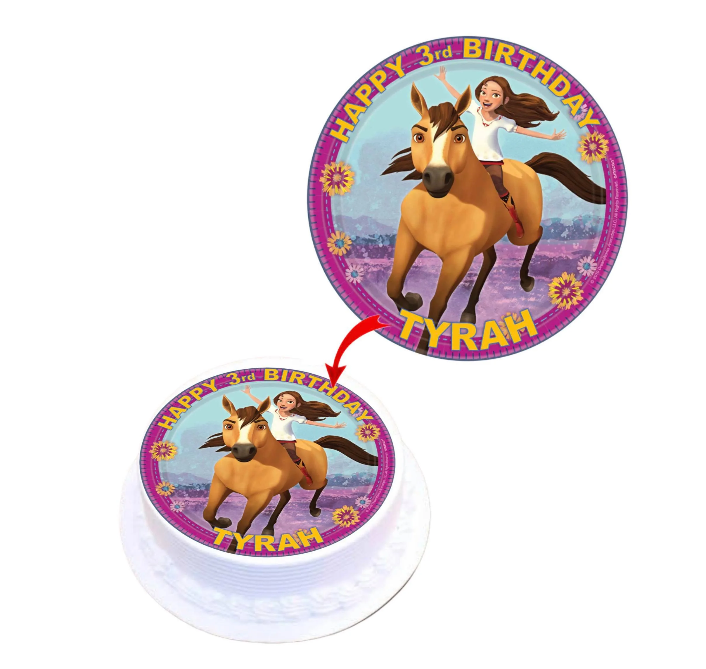 Spirit Free Ride Personalised Round Edible Cake Topper Decoration Images