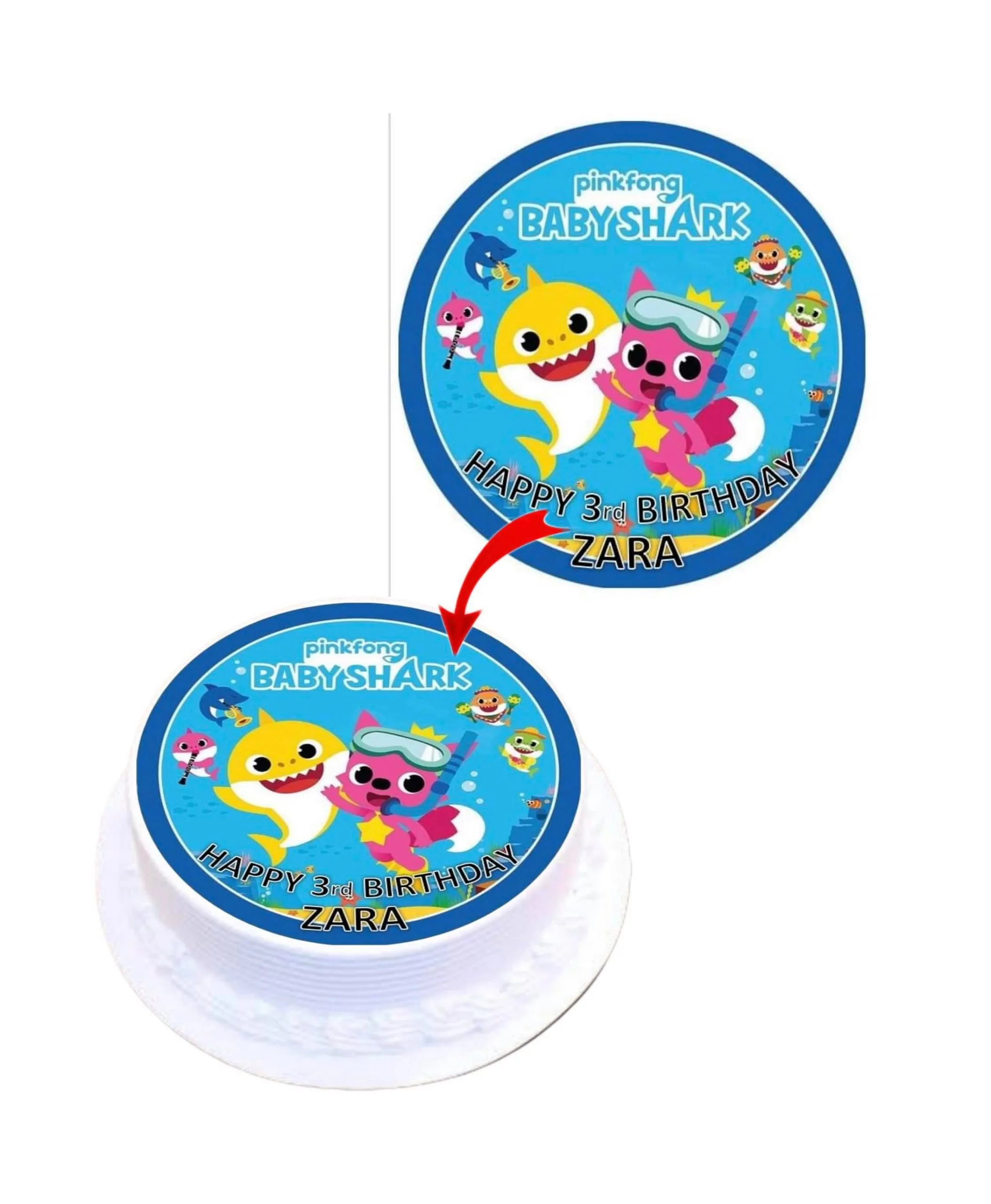 Baby Shark #2 Personalised Round Edible Cake Topper Decoration Images