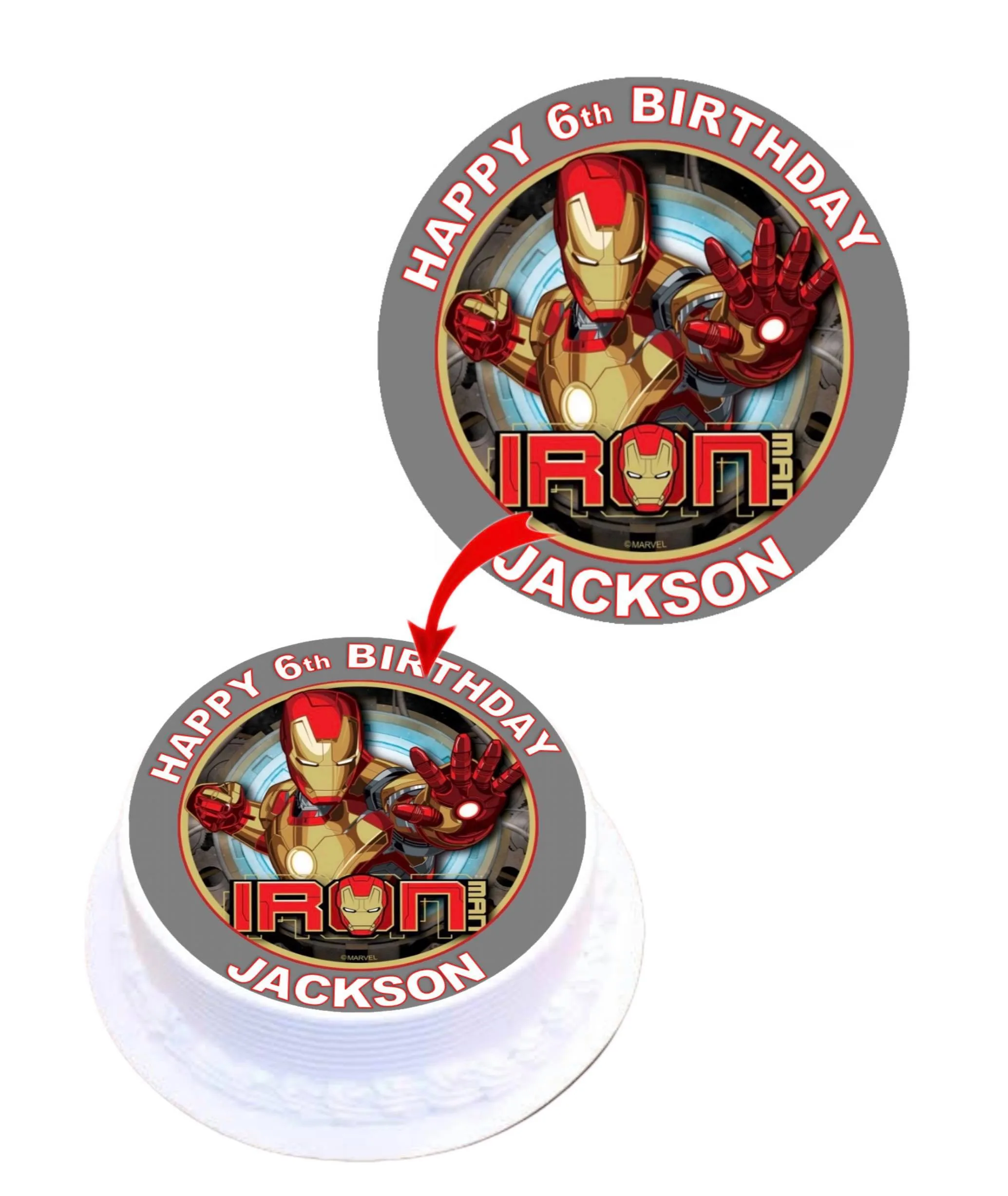 Iron Man Personalised Round Edible Cake Topper Decoration Images