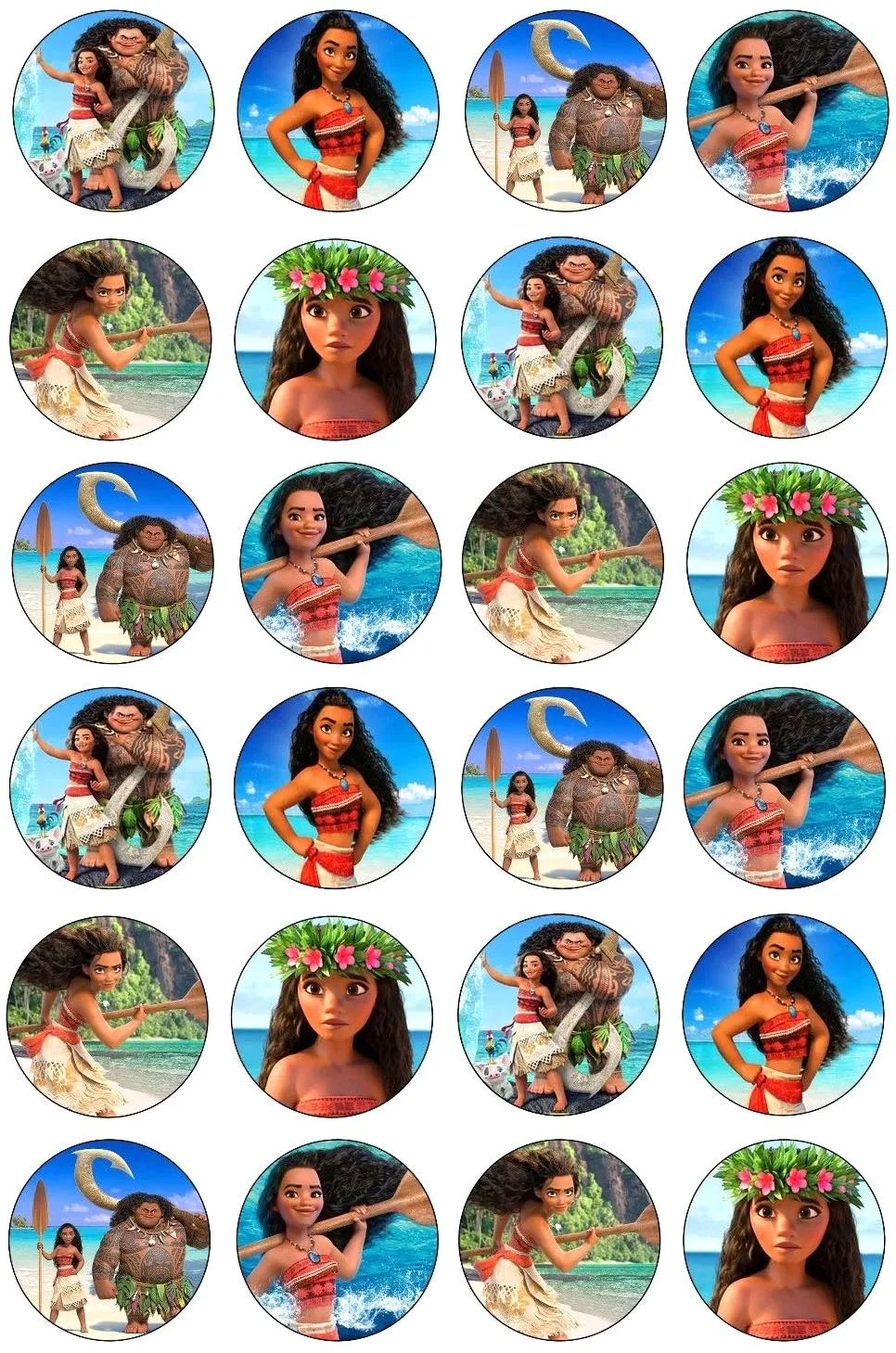Moana Edible Cupcake Topper 4cm Round Uncut Images Decoration