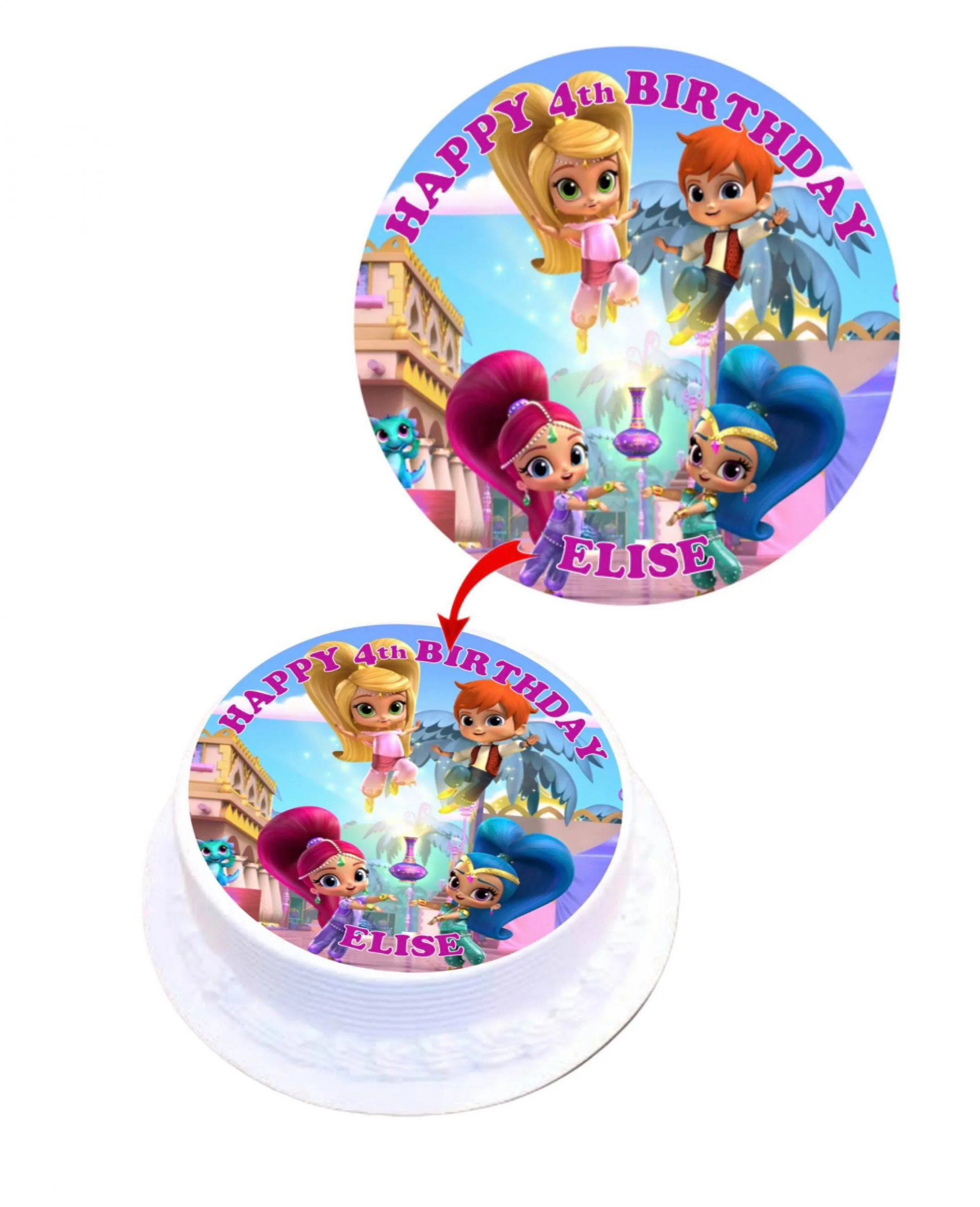 Shimmer and Shine Personalised Round Edible Cake Topper Decoration Images