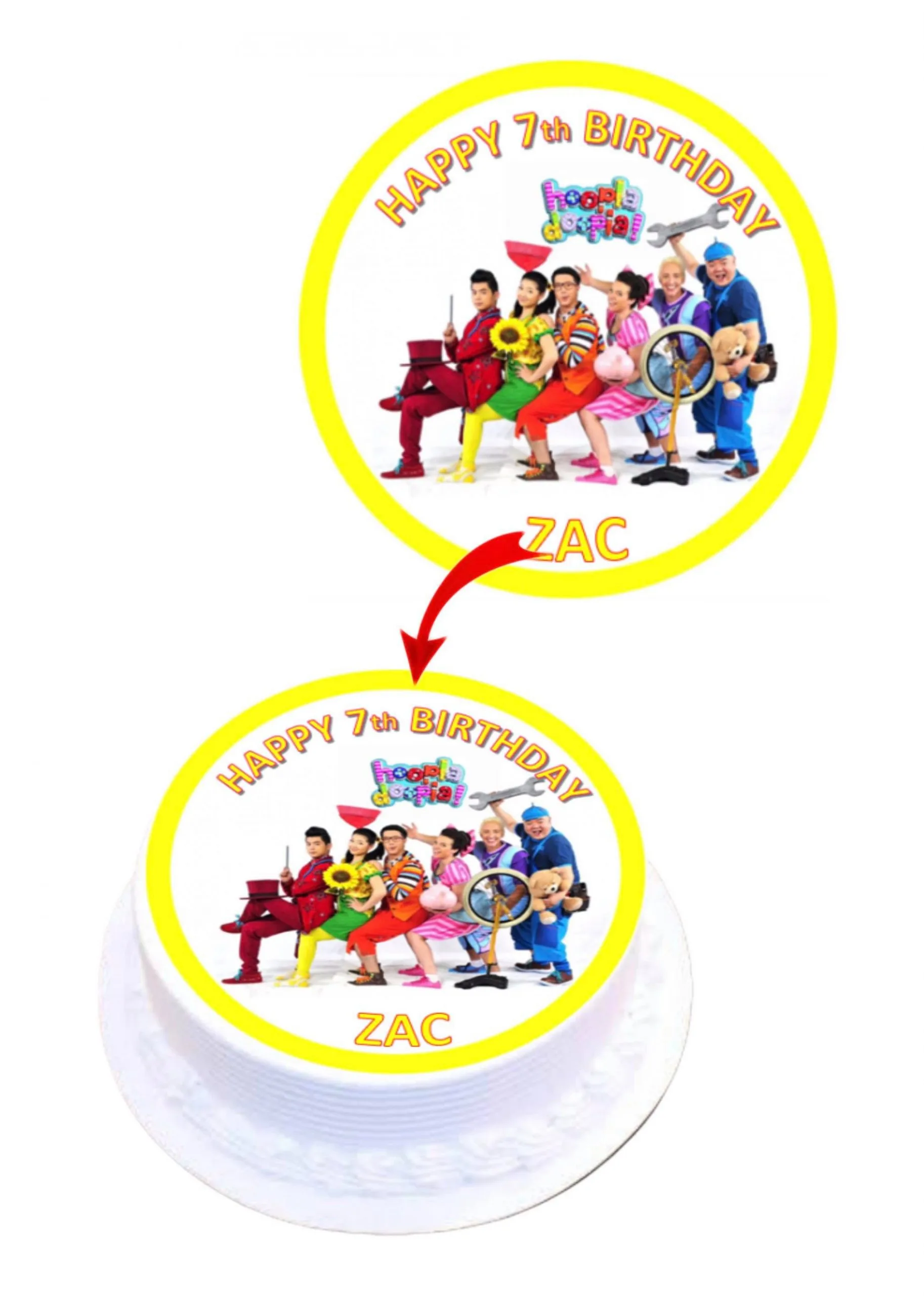 Hoopla Doopla #2 Personalised Round Edible Cake Topper Decoration Images