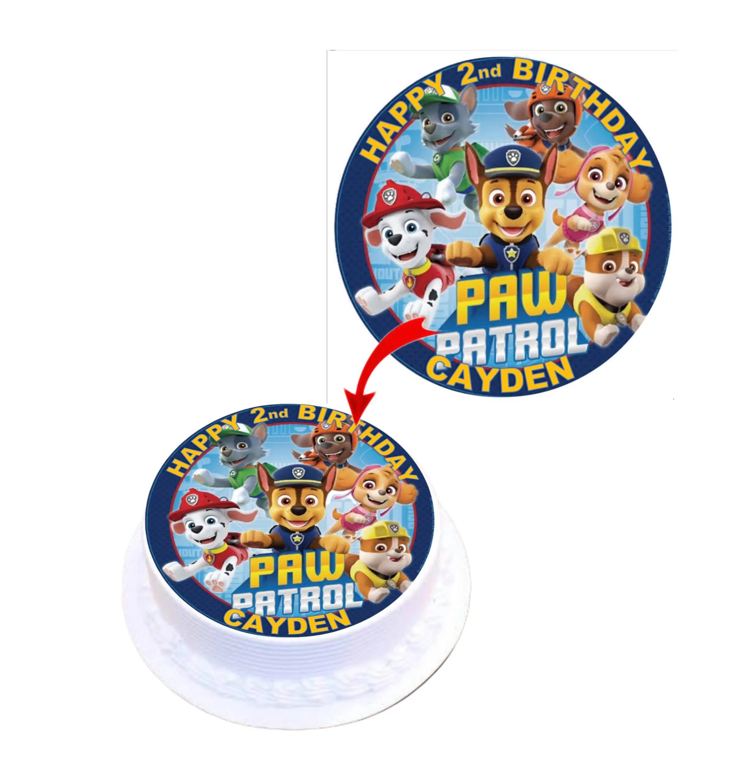 Paw Patrol Personalised Round Edible Cake Topper Decoration Images