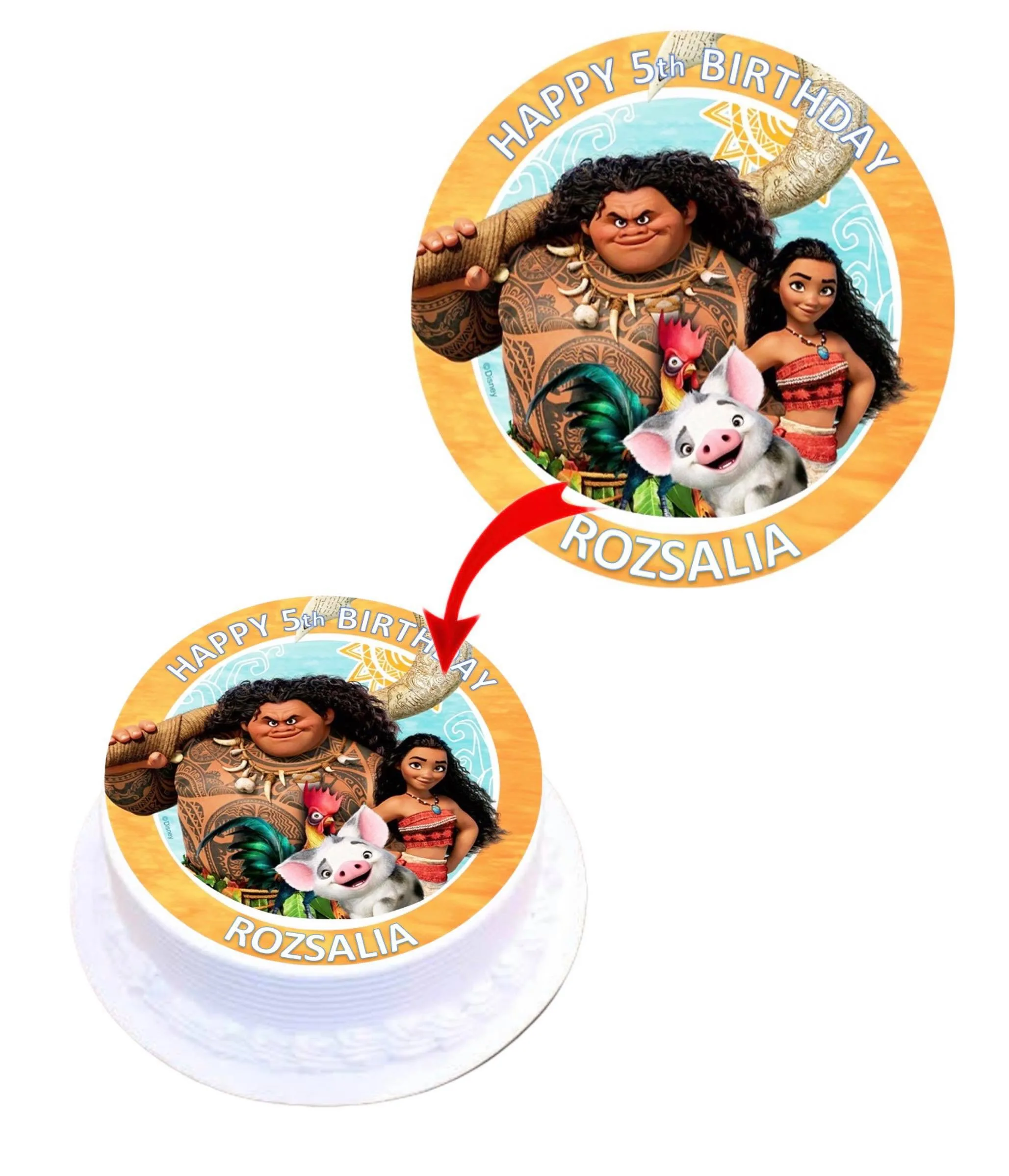 Moana #2 Personalised Round Edible Cake Topper Decoration Images