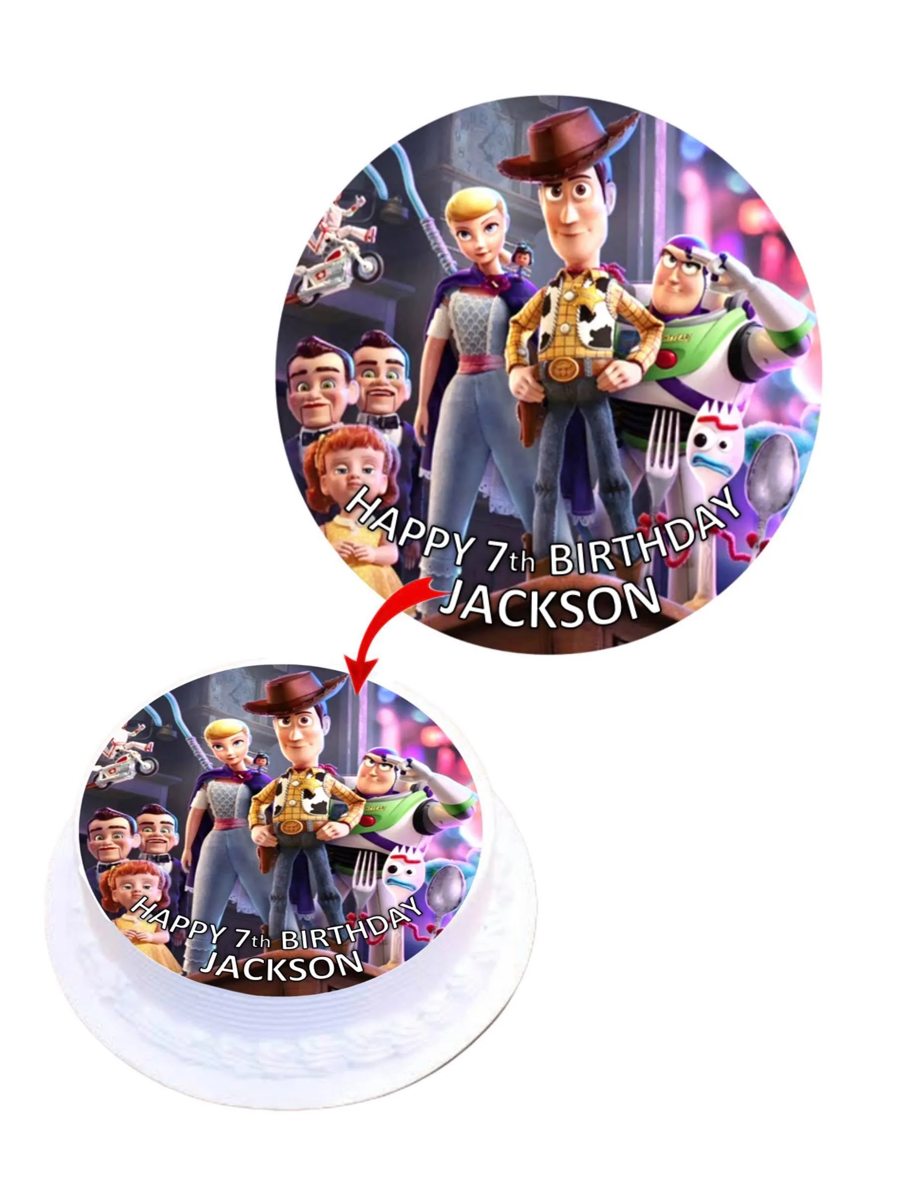 Toy Story 4 Personalised Round Edible Cake Topper Decoration Images