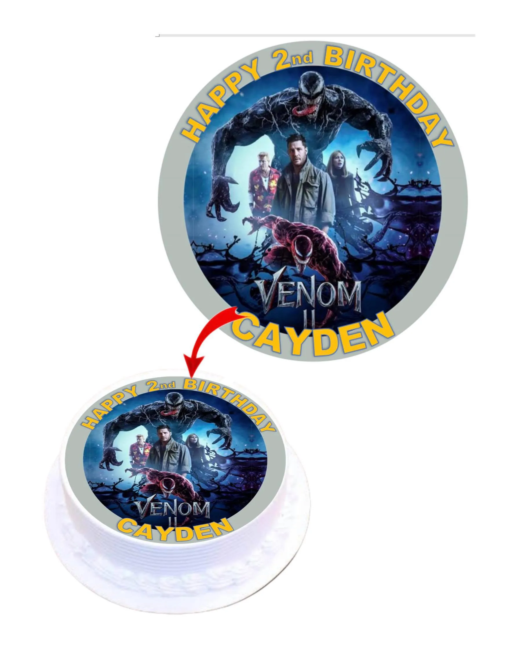 Venom 2 Personalised Round Edible Cake Topper Decoration Images