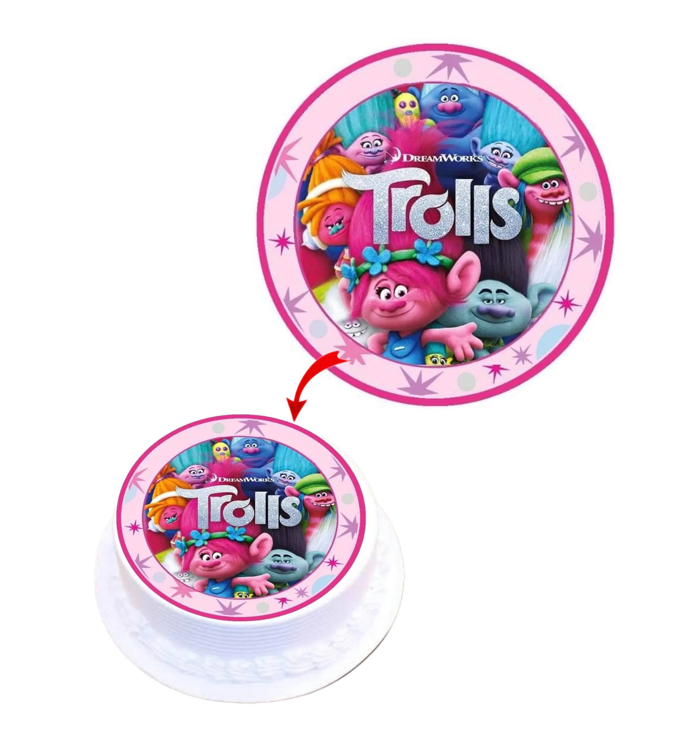 Troll dible Cake Topper Round Images Cake Decoration