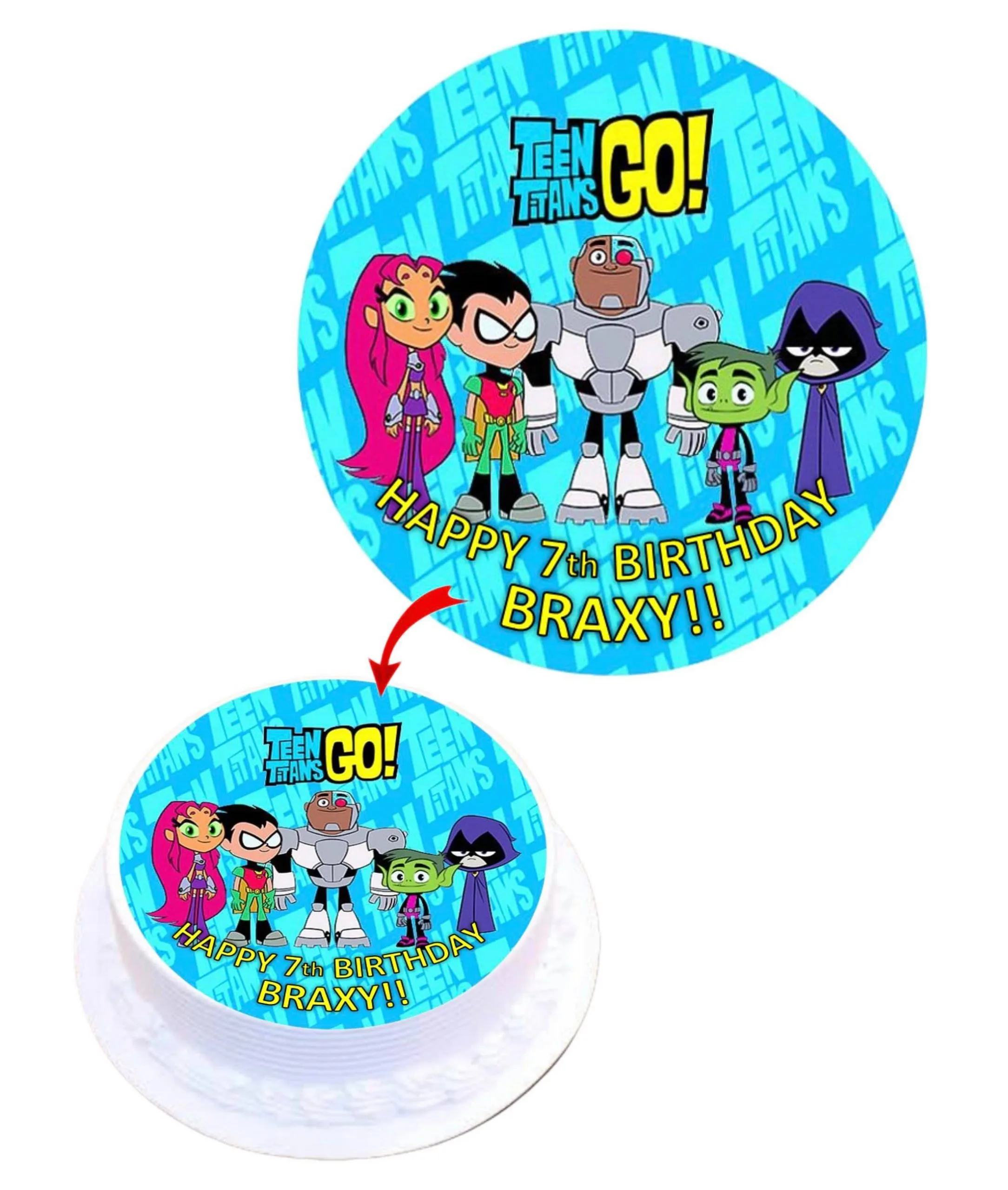 Teen Titan Go Personalised Round Edible Cake Topper Decoration Images