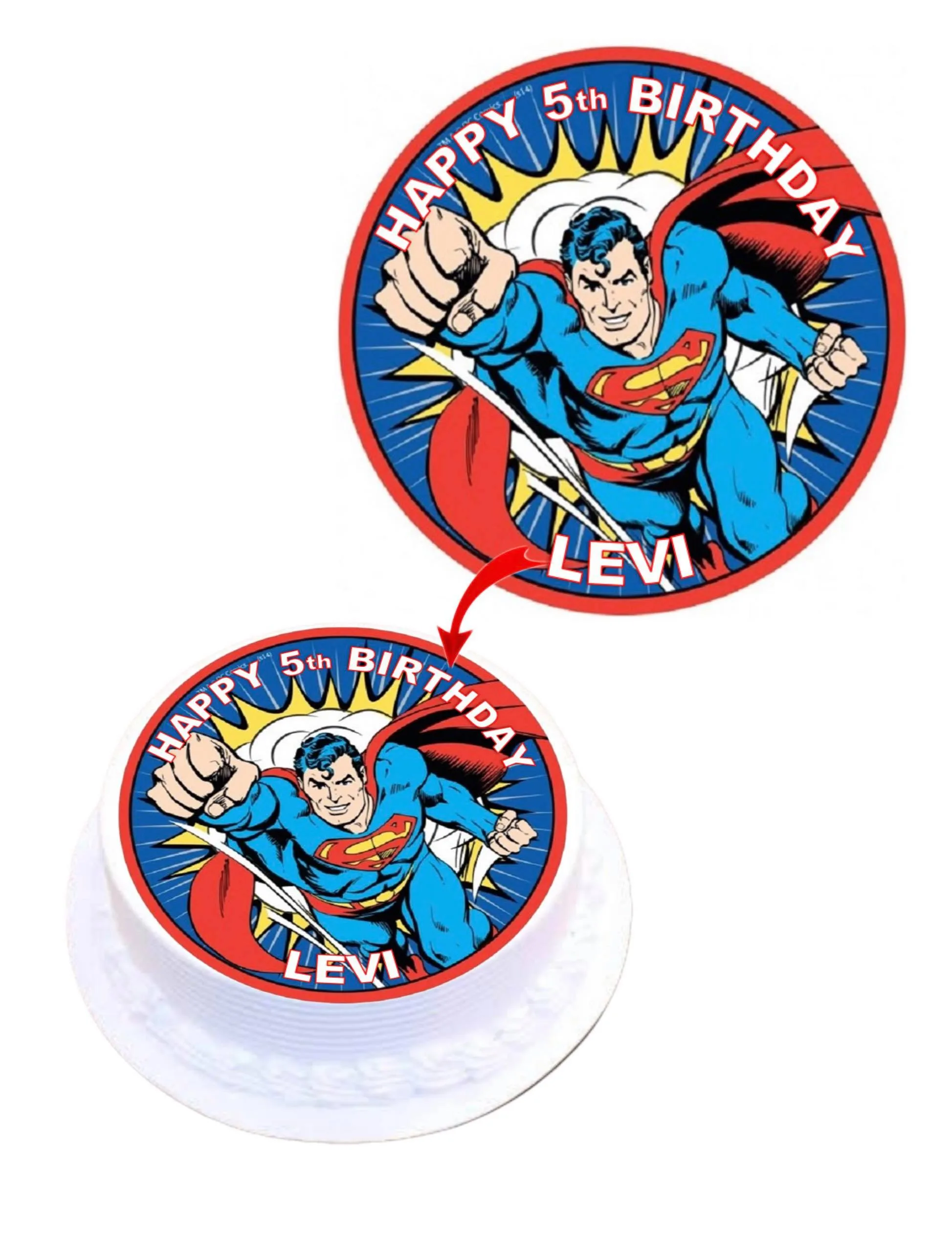 Superman Personalised Round Edible Cake Topper Decoration Images
