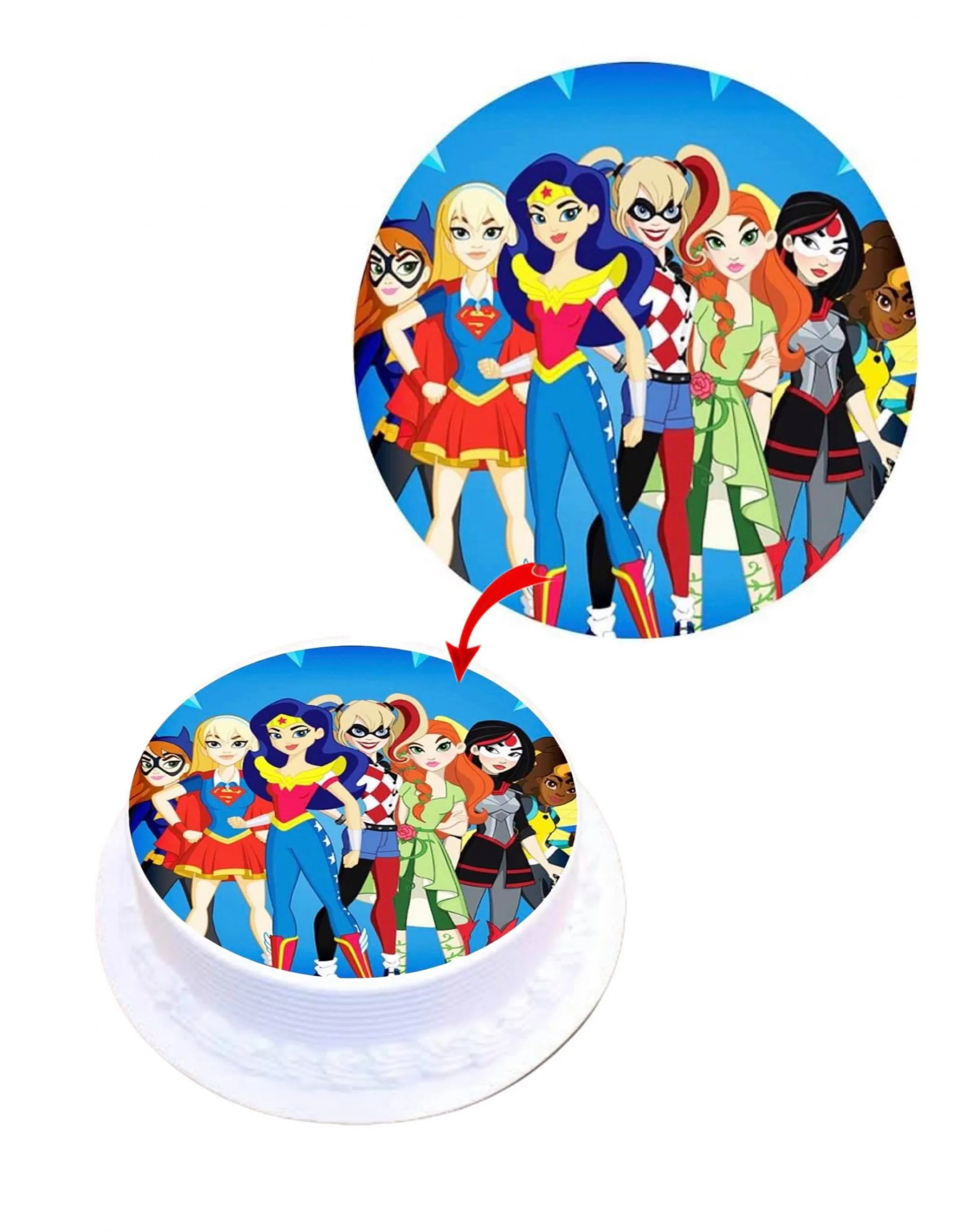 Super DC Girls Edible Cake Topper Round Images Cake Decoration
