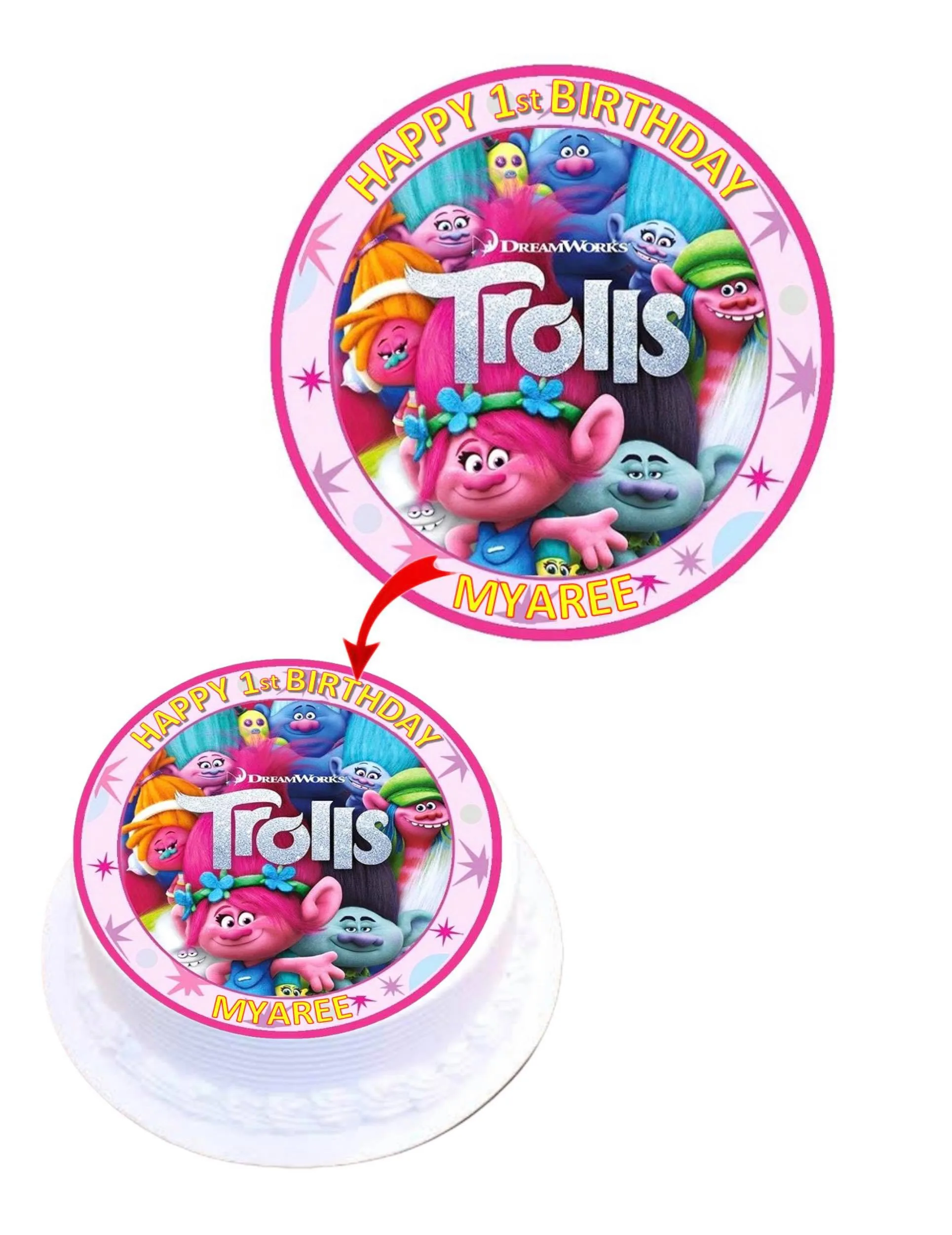 Troll Personalised Round Edible Cake Topper Decoration Images
