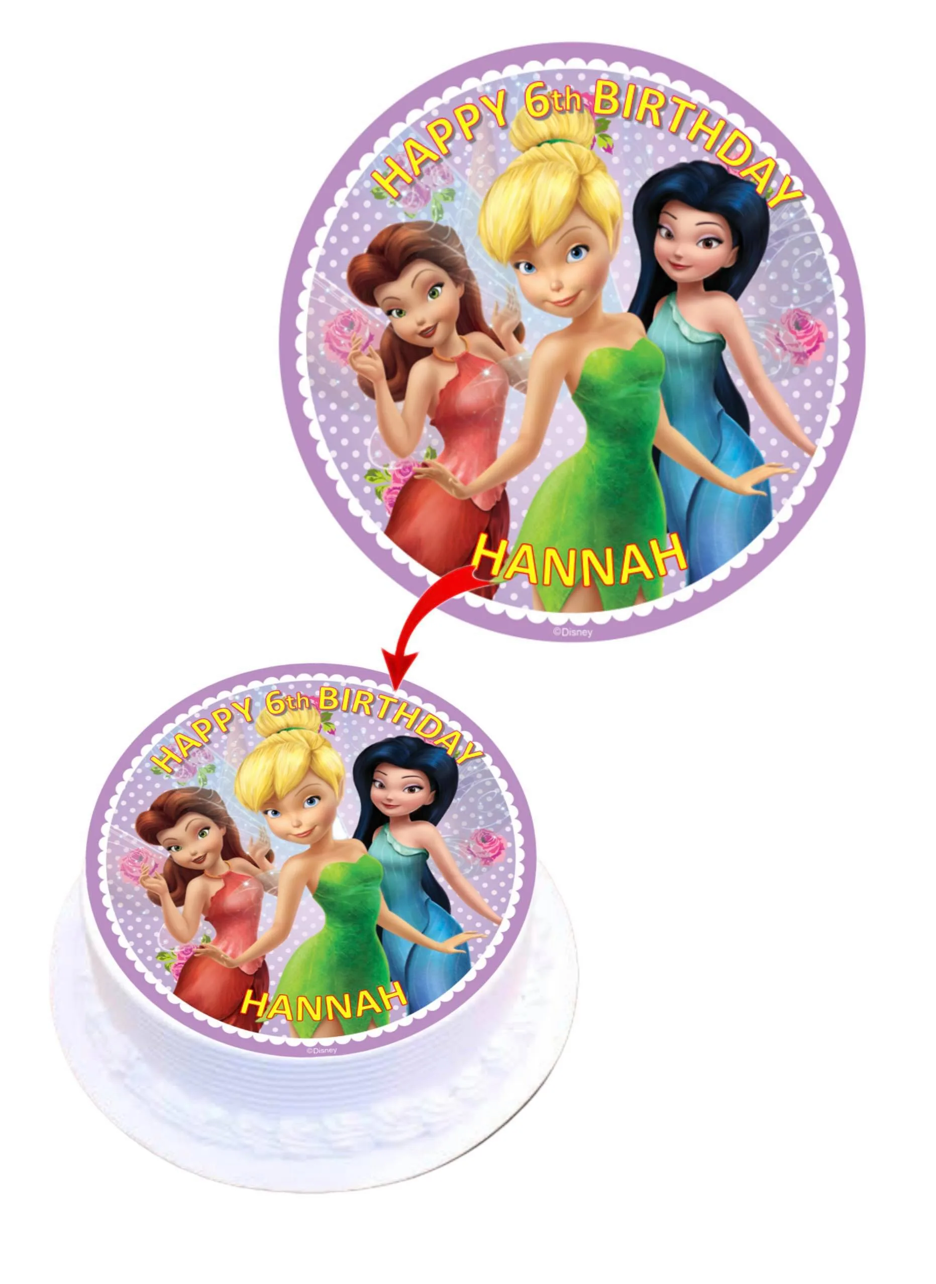 Disney Fairies Tinkerbell Personalised Round Edible Cake Topper Decoration Images