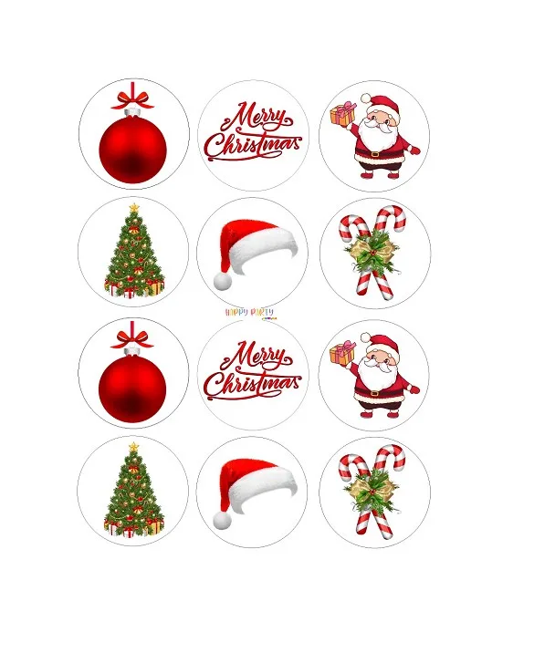 Christmas Edible Cupcake Topper 4cm Round Uncut Images Decoration