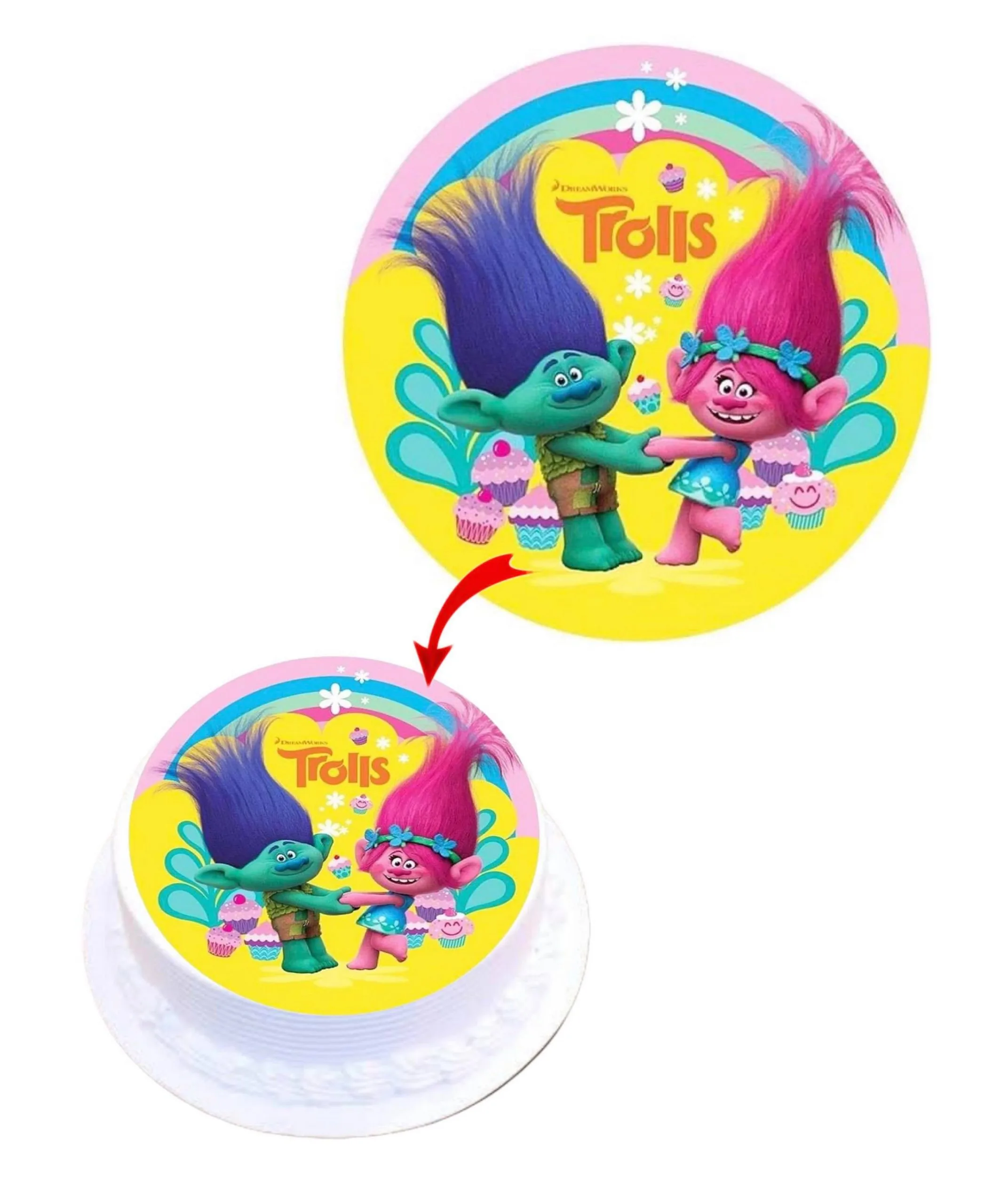 Trolls #2 Edible Cake Topper Round Images Cake Decoration