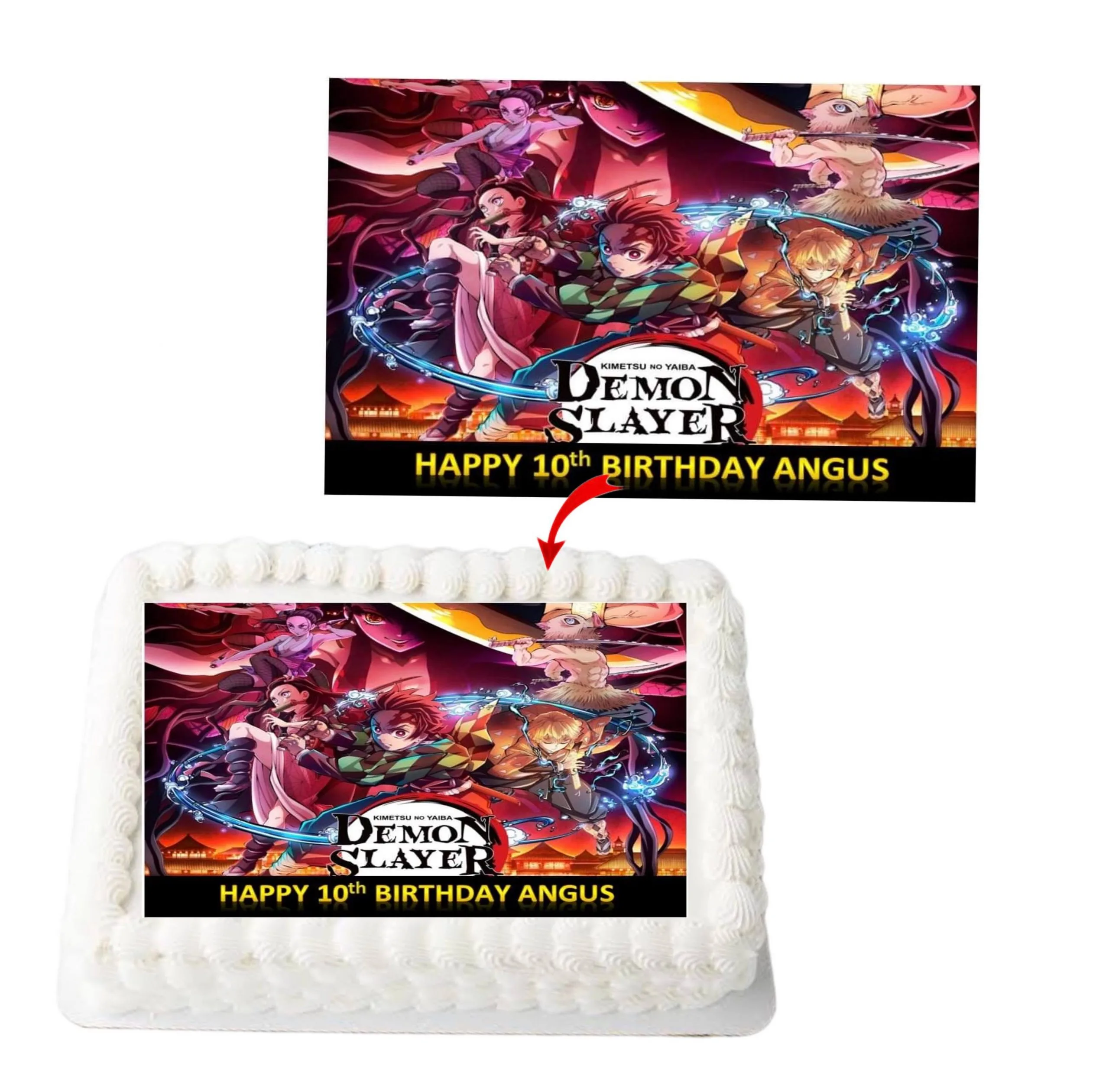 Demon Slayer Personalized Edible A4 Rectangle Size Birthday Cake Topper Decoration Images