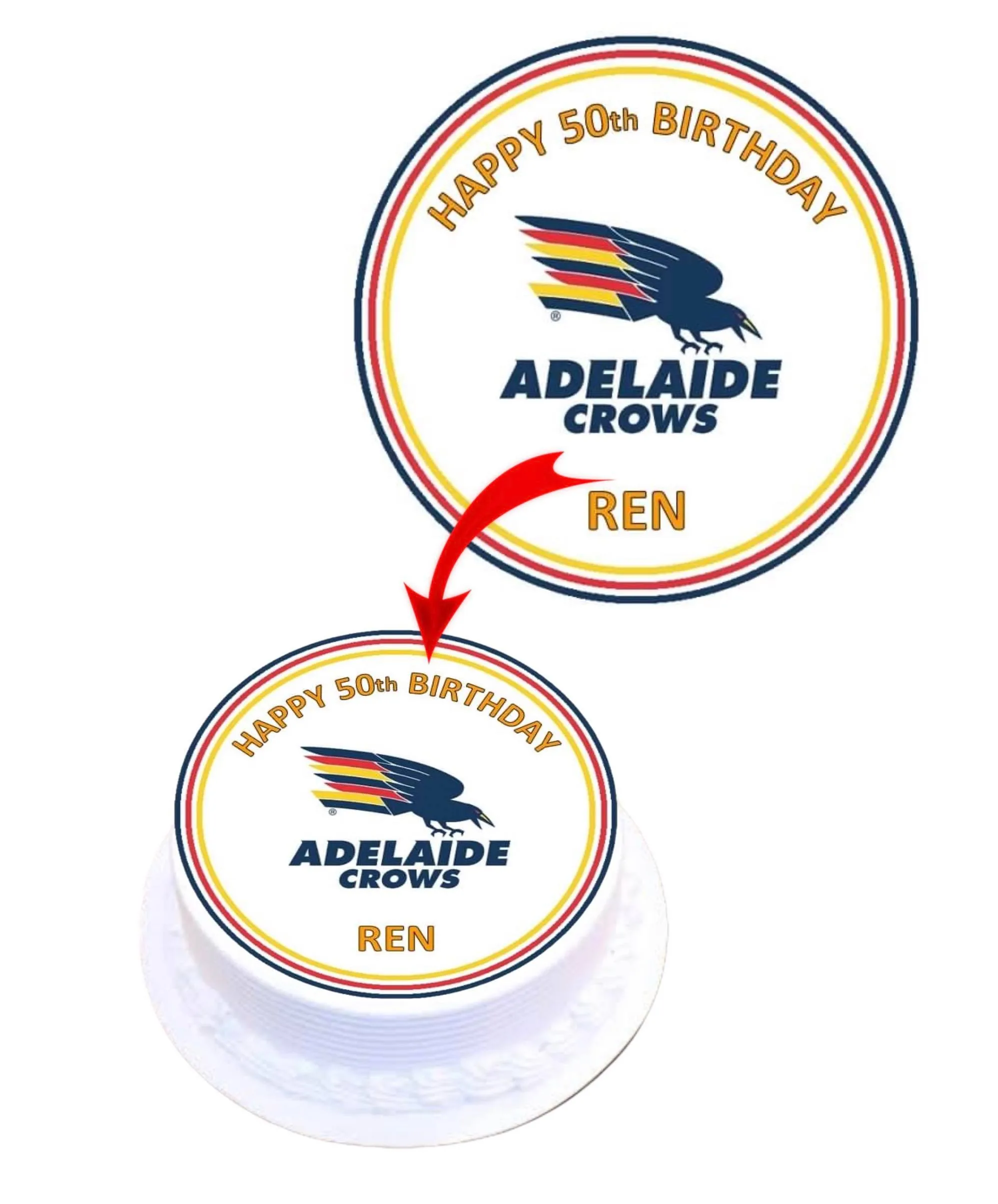 Adelaide Crows Personalised Round Edible Cake Topper Decoration Images
