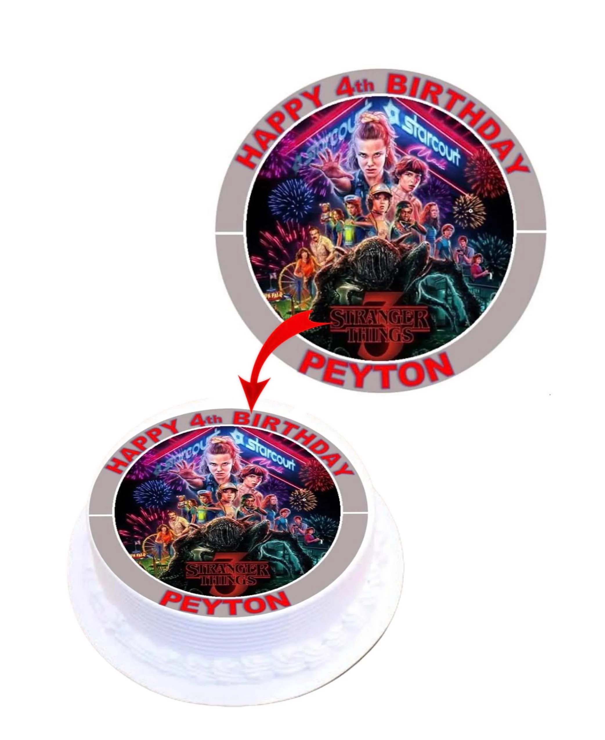 Stranger Things 3 Personalised Round Edible Cake Topper Decoration Images
