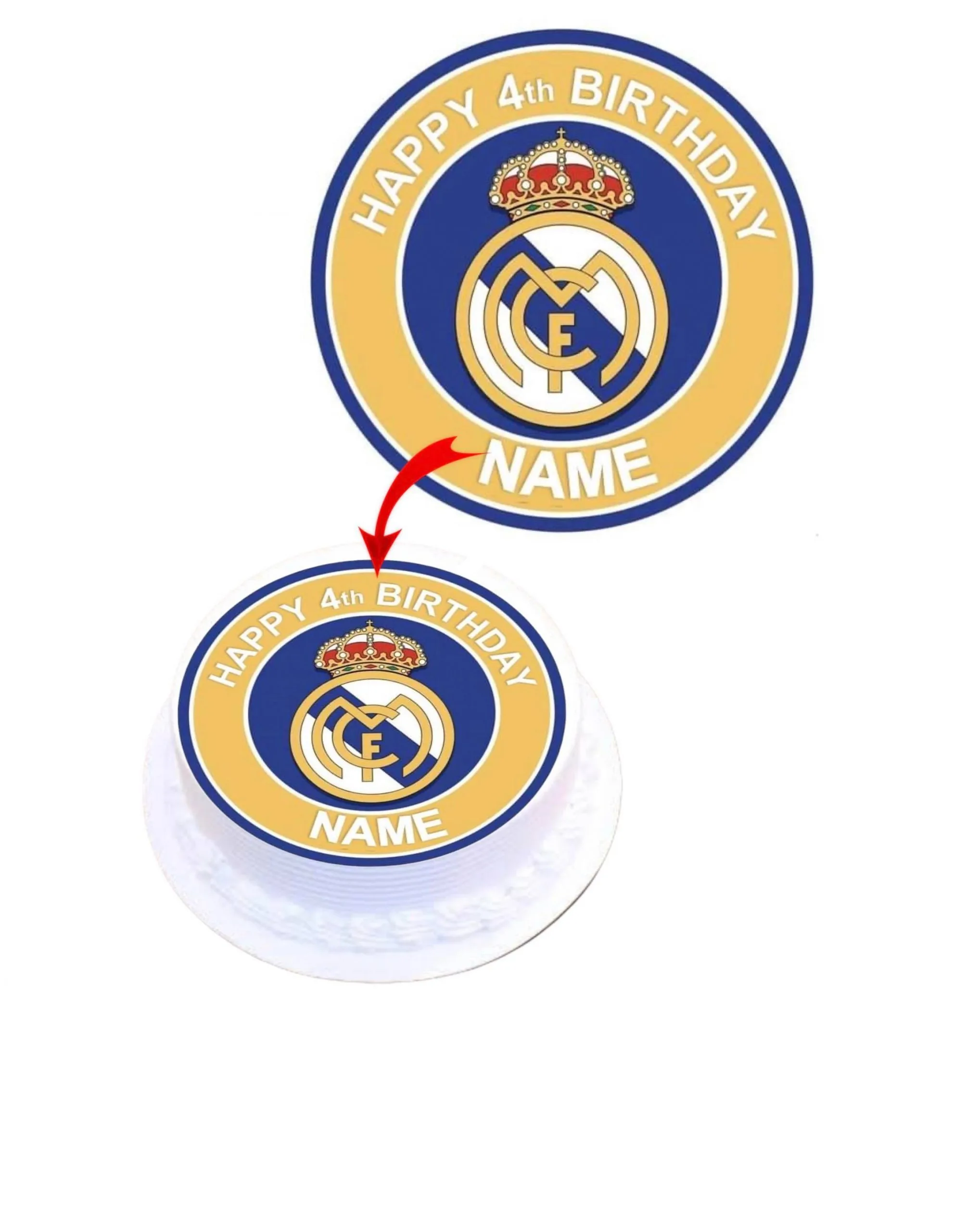 Real Madrid Personalised Round Edible Cake Topper Decoration Images