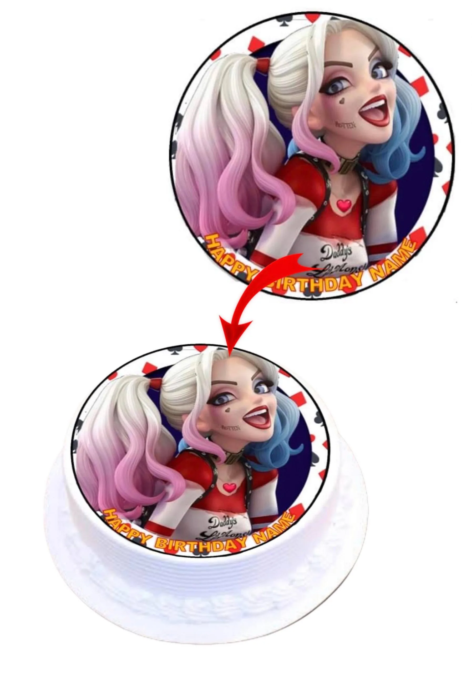 Harley Quinn Personalized Round Edible Cake Topper Decoration Images
