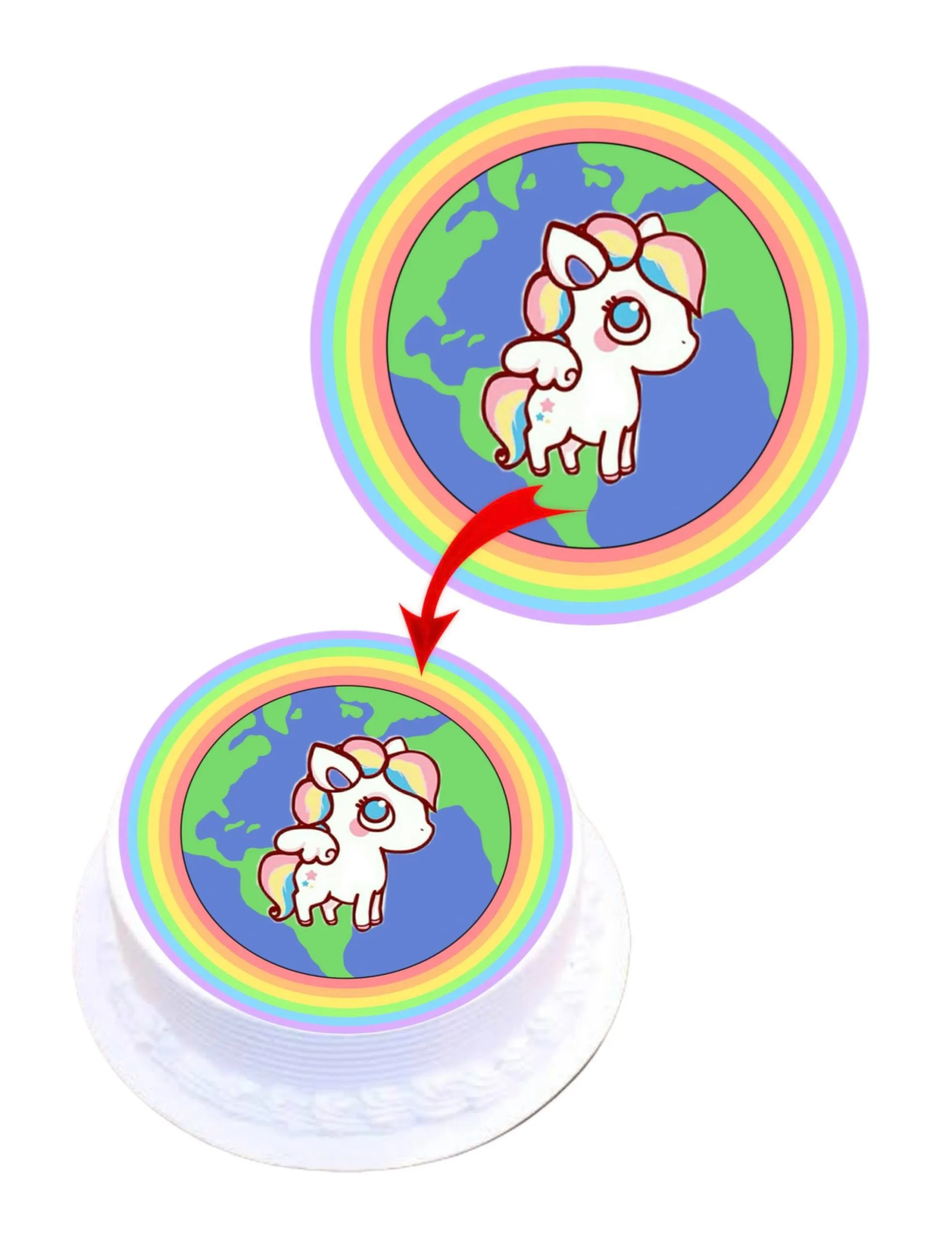 Rainbow Unicorn Edible Cake Topper Round Images Cake Decoration